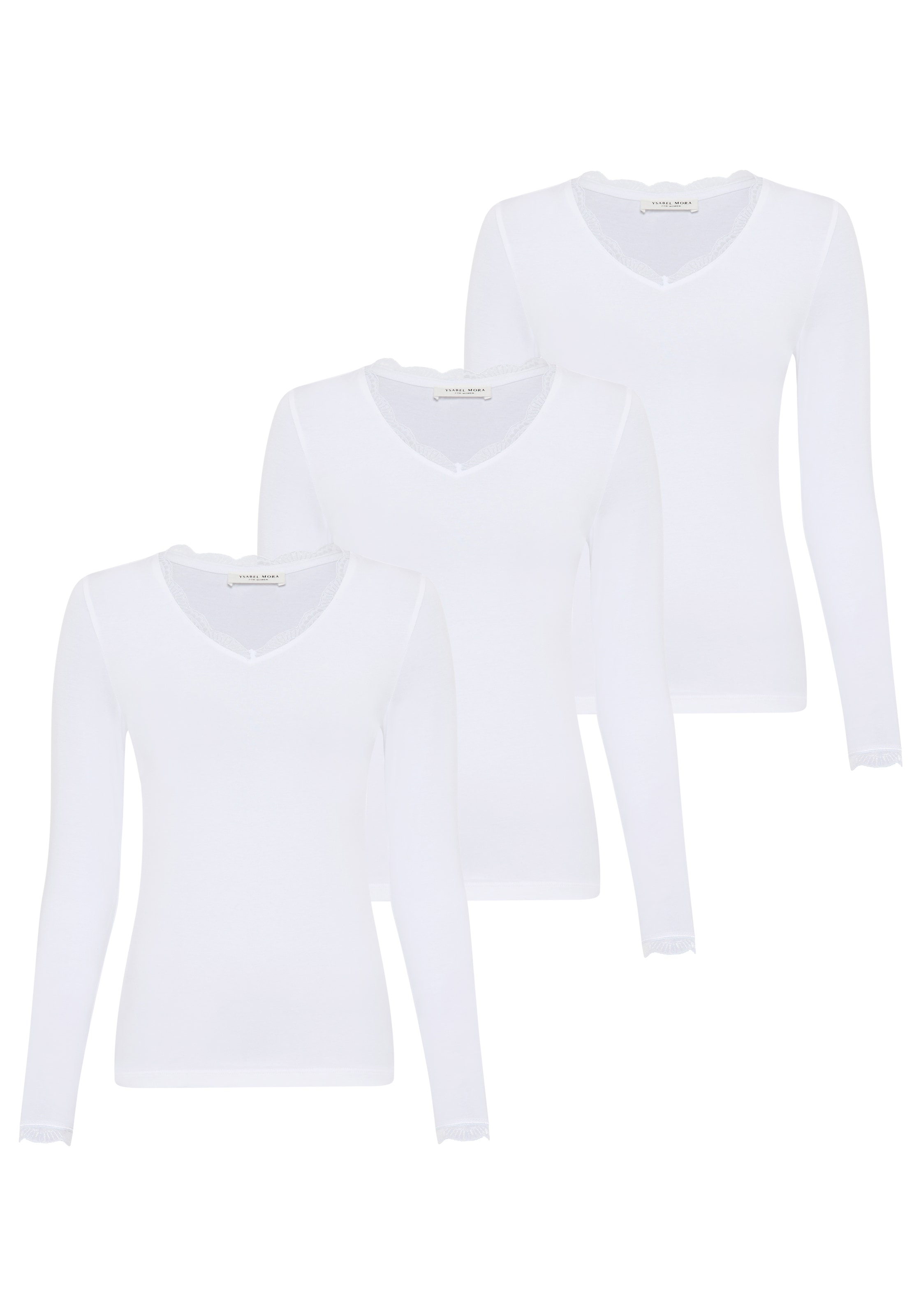 YSABEL MORA Langarmshirt »BASIC COLLECTION COTTON WITH LACE« 3er Pack,  das perfekte Basic-Longsleeve für jeden Tag