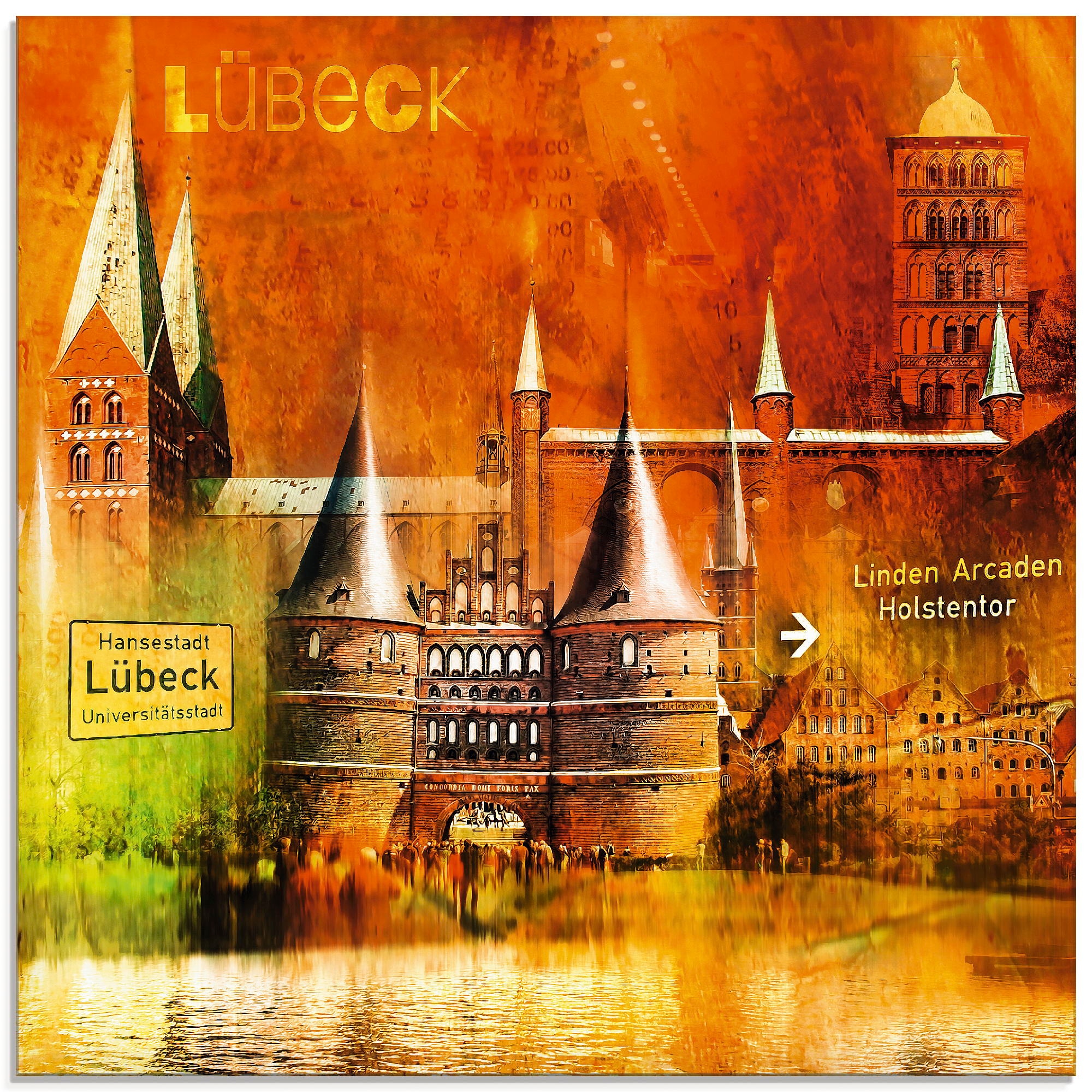 Artland Glasbild »Lübeck Hansestadt Collage 04«, Architektonische Elemente, günstig online kaufen