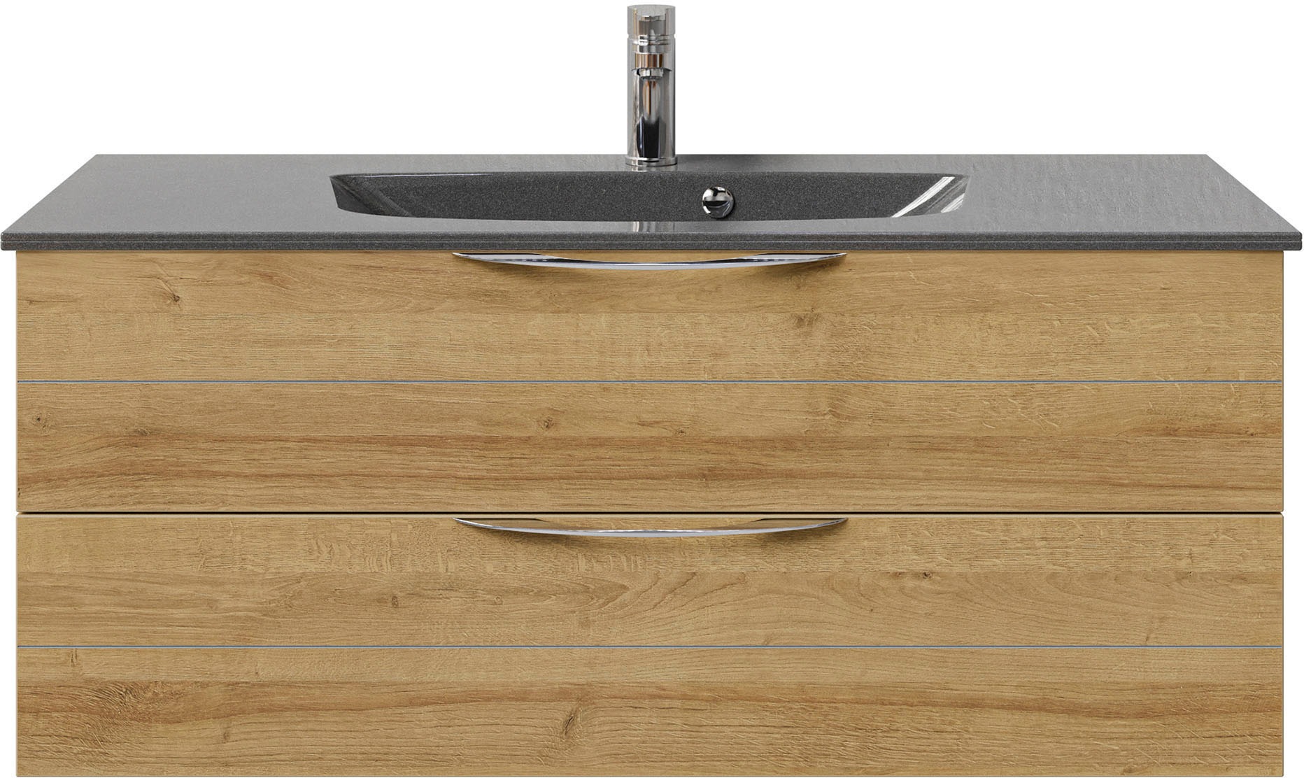 Saphir Badmöbel-Set »Serie 6025 2-teilig Mineralmarmor-Waschtisch mit LED-Spiegelschrank«, (2 St.), Waschplatz 117cm breit, 2 Schubladen, 3 Spiegel-Türen, inkl Türdämpfer
