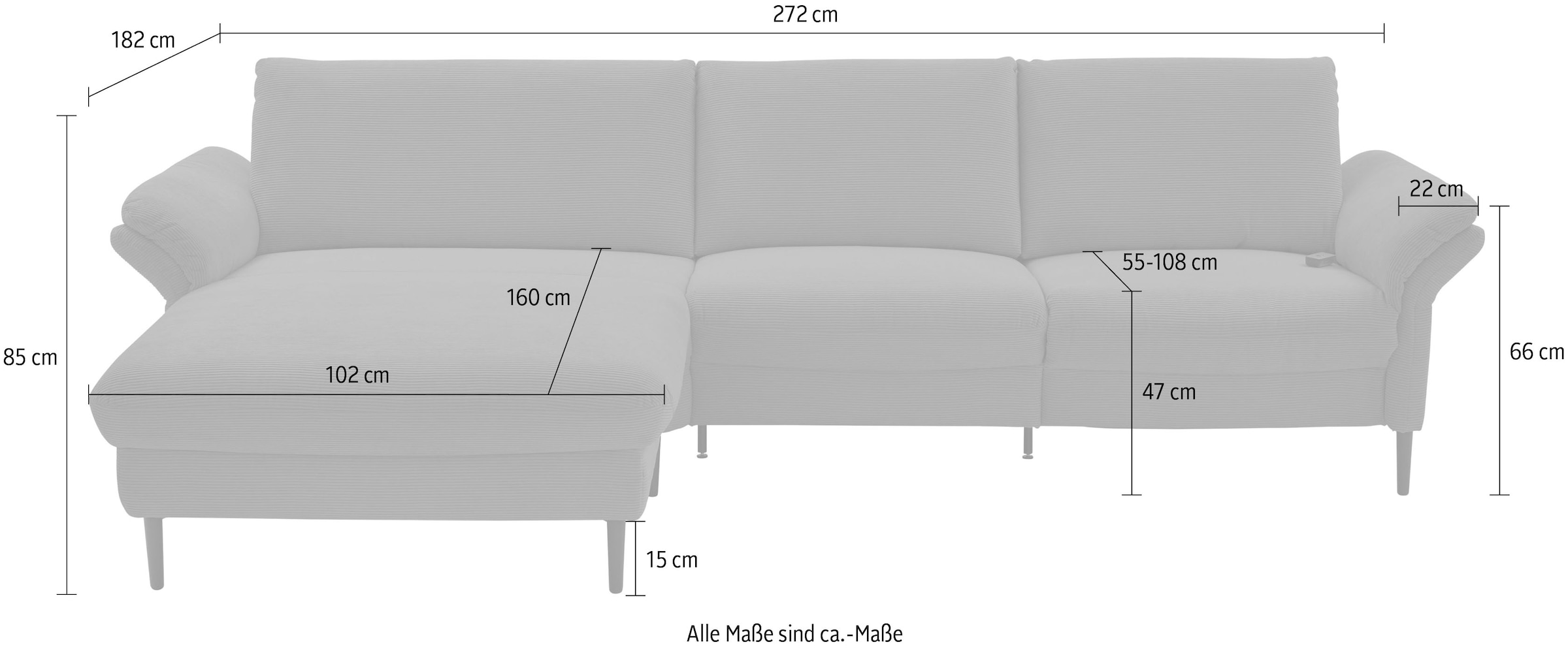 Places of Style Ecksofa »Sarsina: mit Tonnentaschen-Federkern, perfekt zum Entspannen L-Form«, inklusive 1 motorischen Relaxfunktion mit Herz-Waage-Beschlag