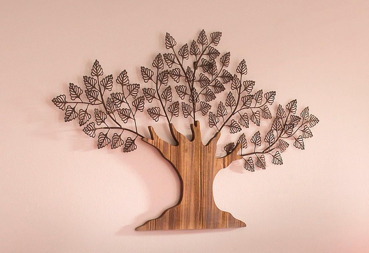 und »Baum«, LIVING Rechnung Materialmix Holz MORE Wanddekoobjekt aus auf Metall HOFMANN bestellen AND