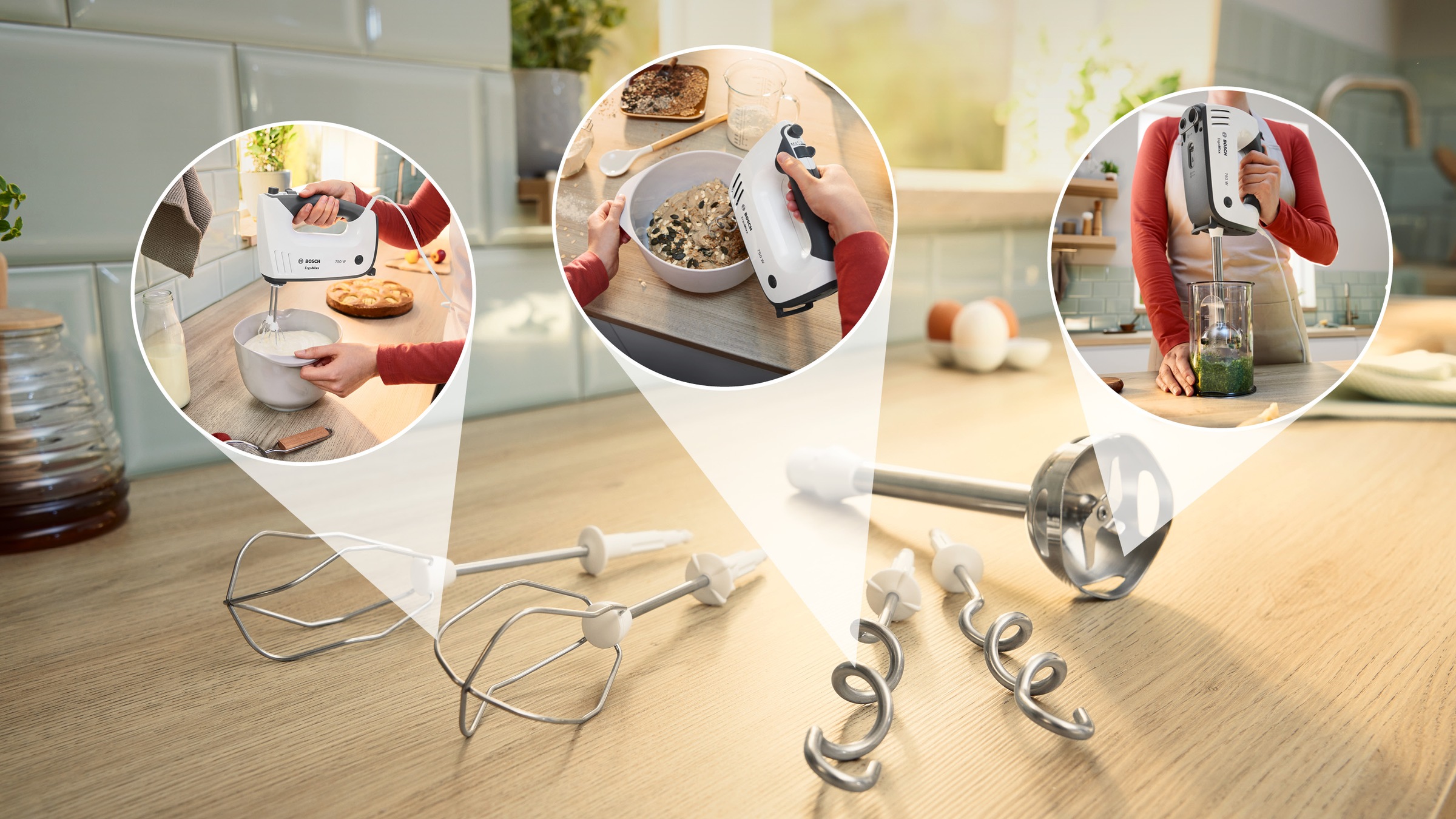 BOSCH Handmixer »ErgoMixx MFQ37470, Edelst. Rührbesen/Knethaken, 5 Stufen, weiß«, 750 W, Turbostufe, Mixfuß, leichtes Gehäuse, Made in Europe