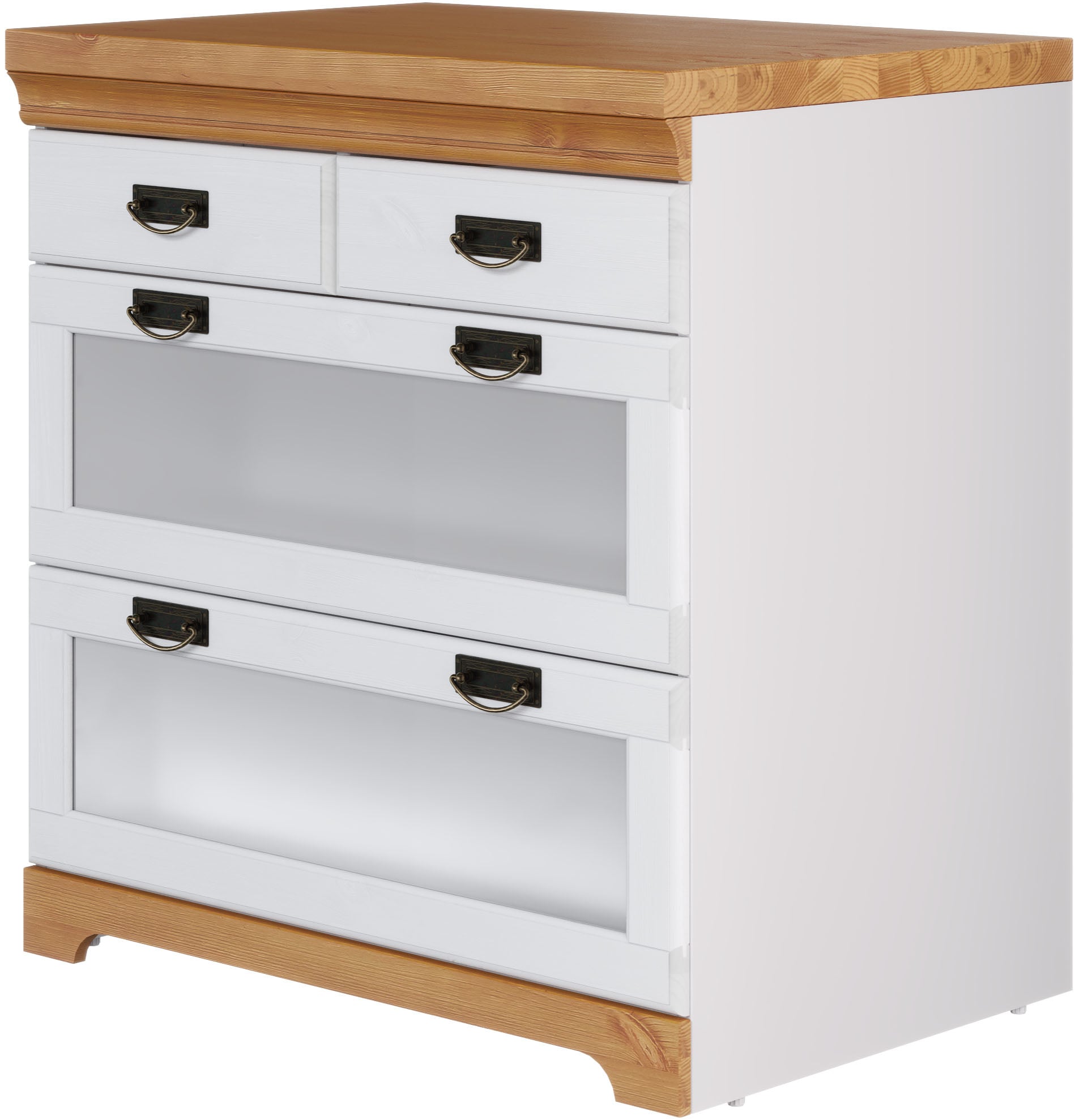 Home affaire Unterschrank »Rügen«, Breite 80 cm, Kiefer massiv, Schubkästen mit Glaseinsatz