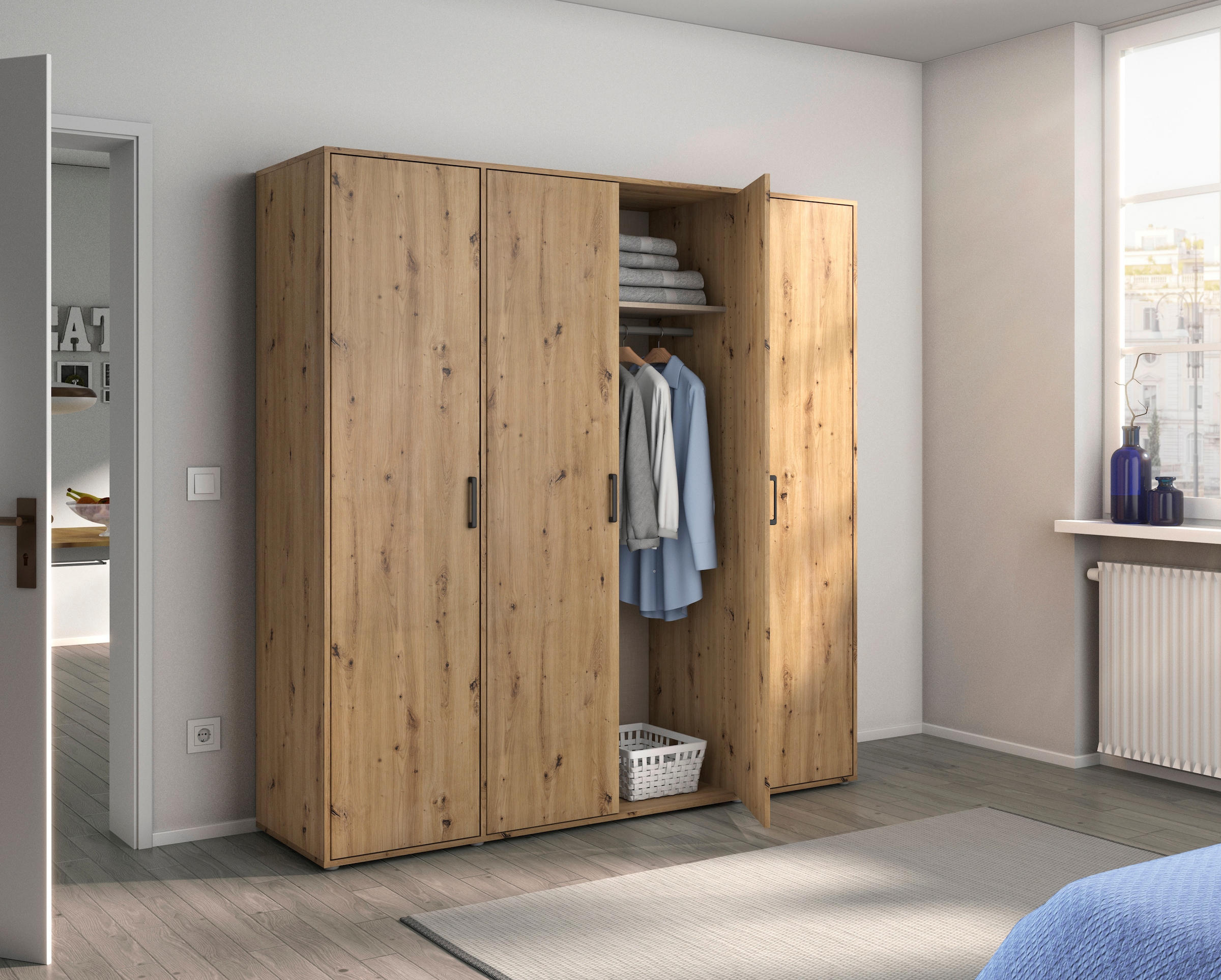 rauch Kleiderschrank »VOYAGER Otto´s Choice Garderobe Wäscheschrank TOPSELLER Schlafzimmer«, (in 3 verschiedenen Ausstattungen BASIC/CLASSIC/PREMIUM), Schrank mit modernen Griffen in viel Stauraum MADE IN GERMANY