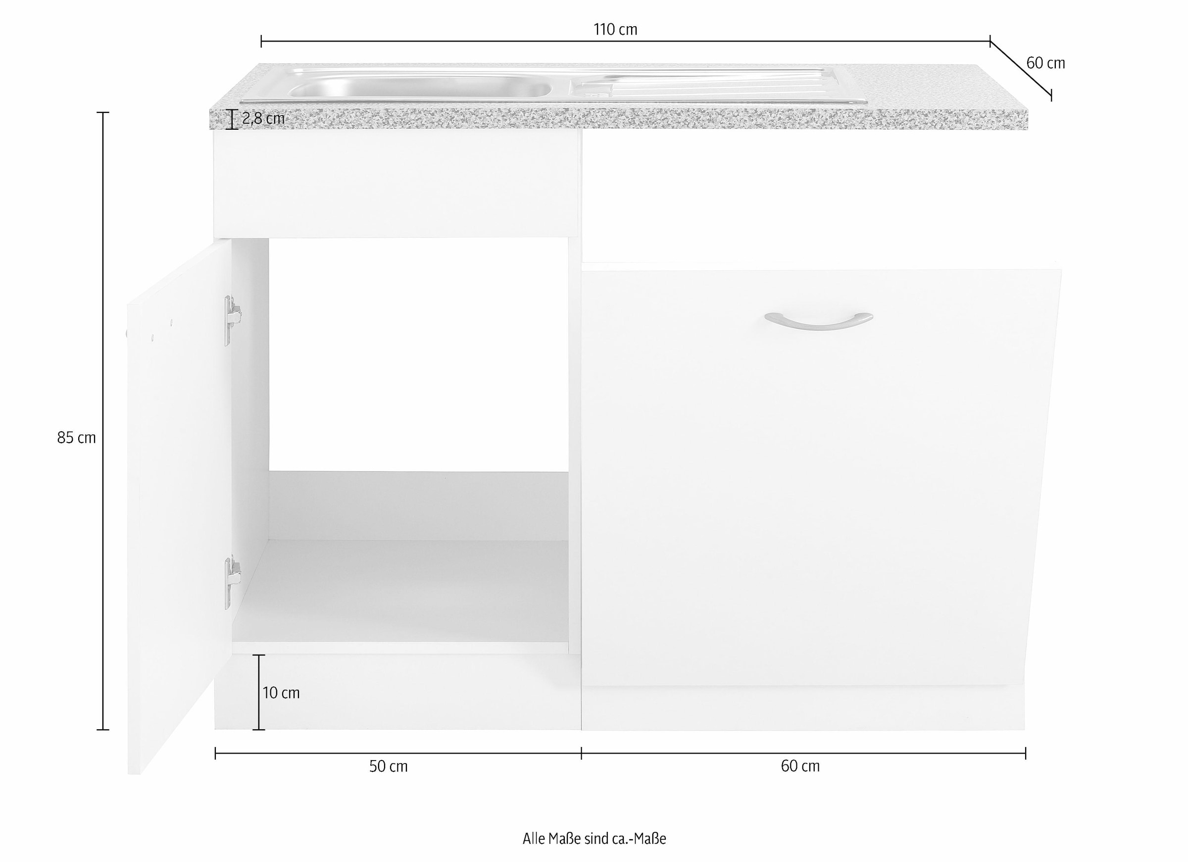 wiho Küchen Spülenschrank »Kiel«, 110 cm breit, inkl. Tür/Griff/Sockel für  Geschirrspüler auf Rechnung bestellen