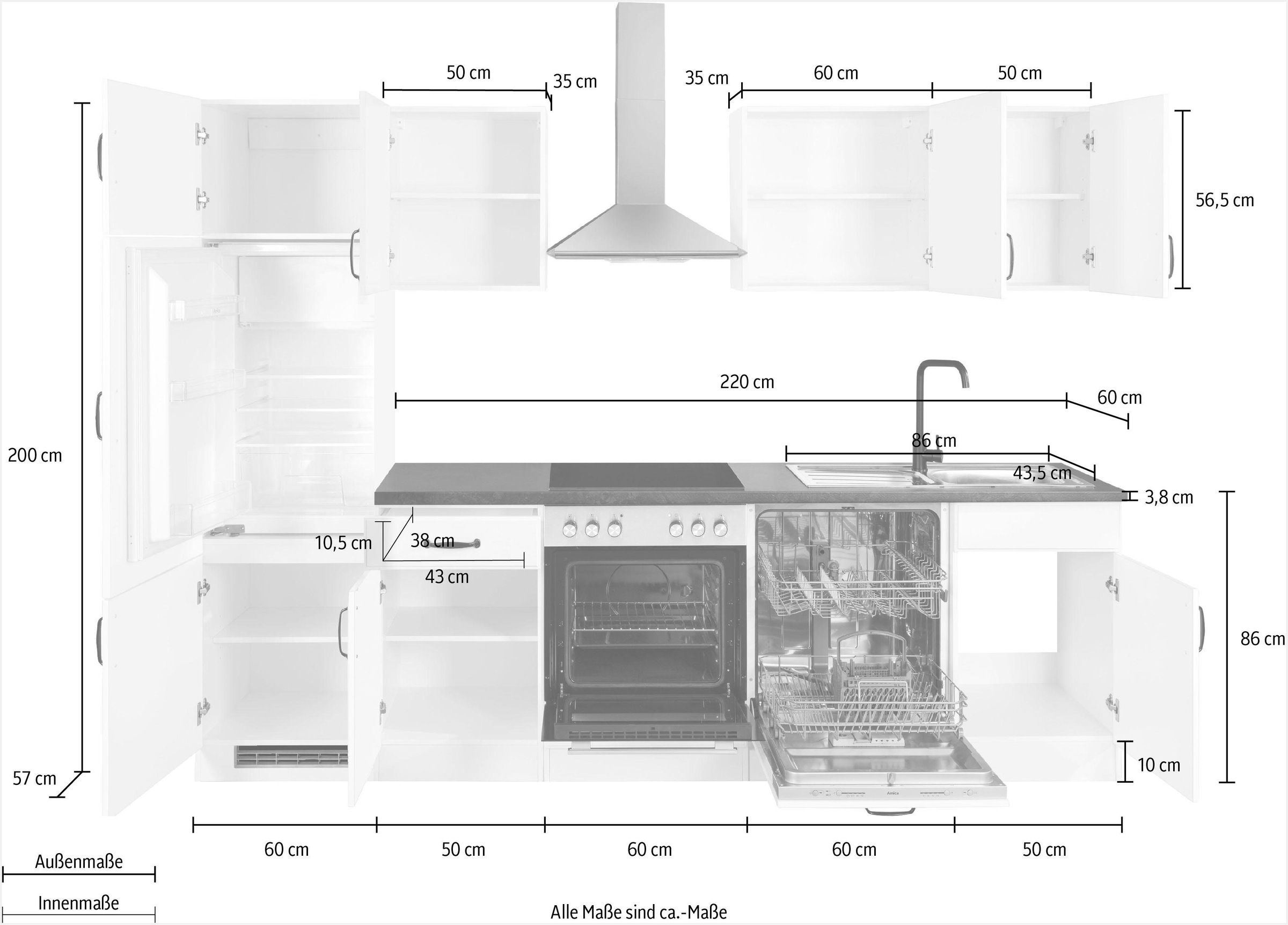 wiho Küchen Küchenzeile »Erla«, mit E-Geräten, Breite 280 cm