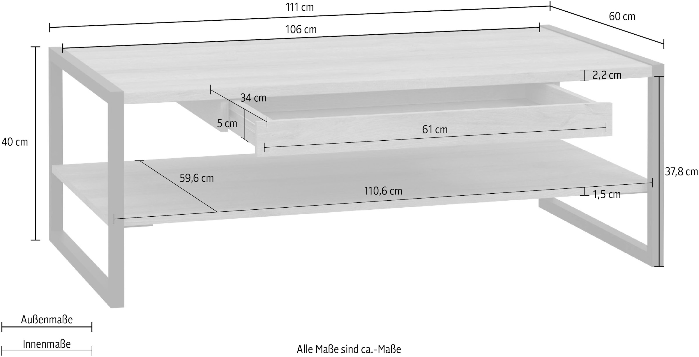 FORTE Couchtisch »High Rock«, Breite ca. 111 cm