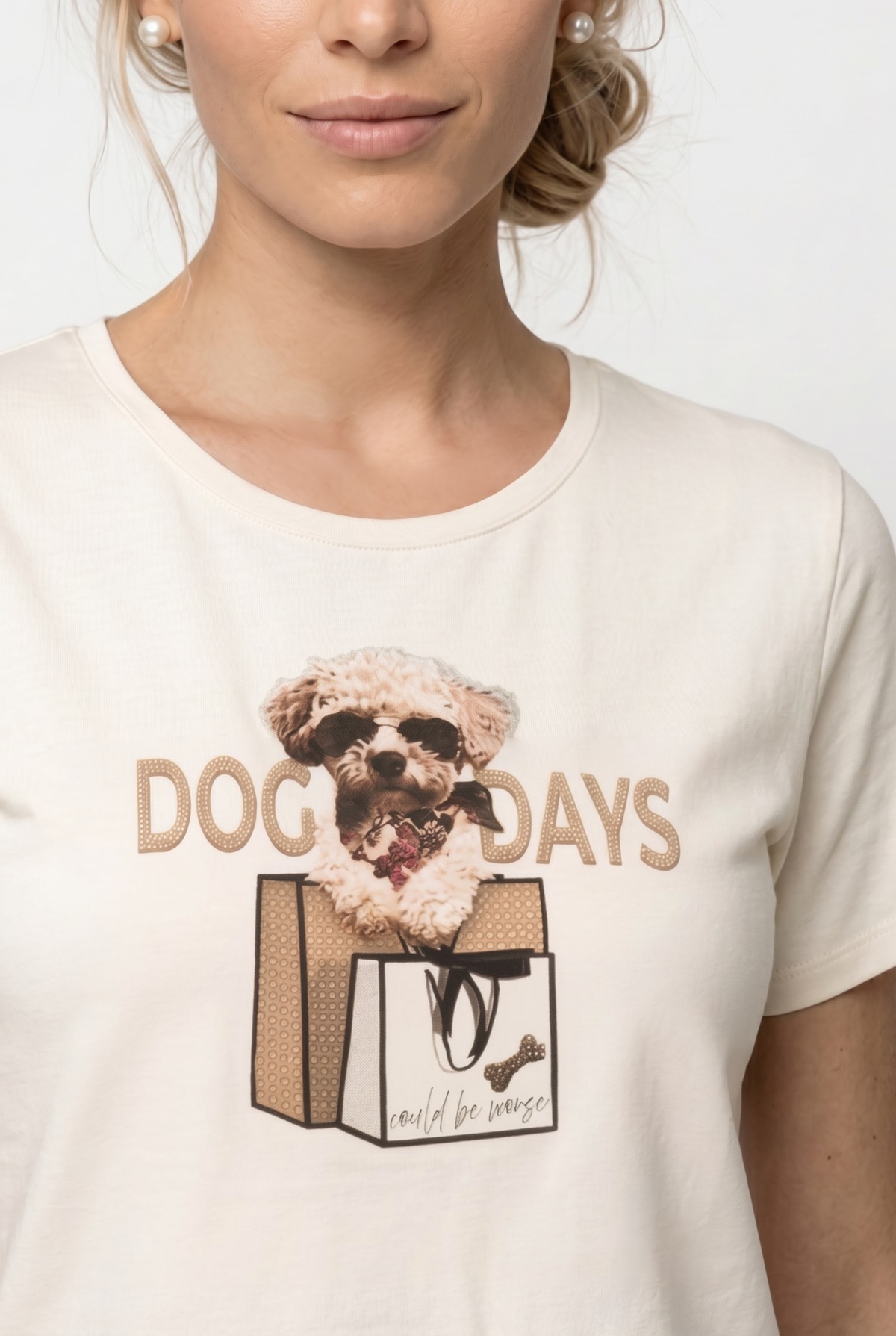 Monari T-Shirt »Shirt Druck + Schmuck« Regular fit mit Rundhalsausschnitt