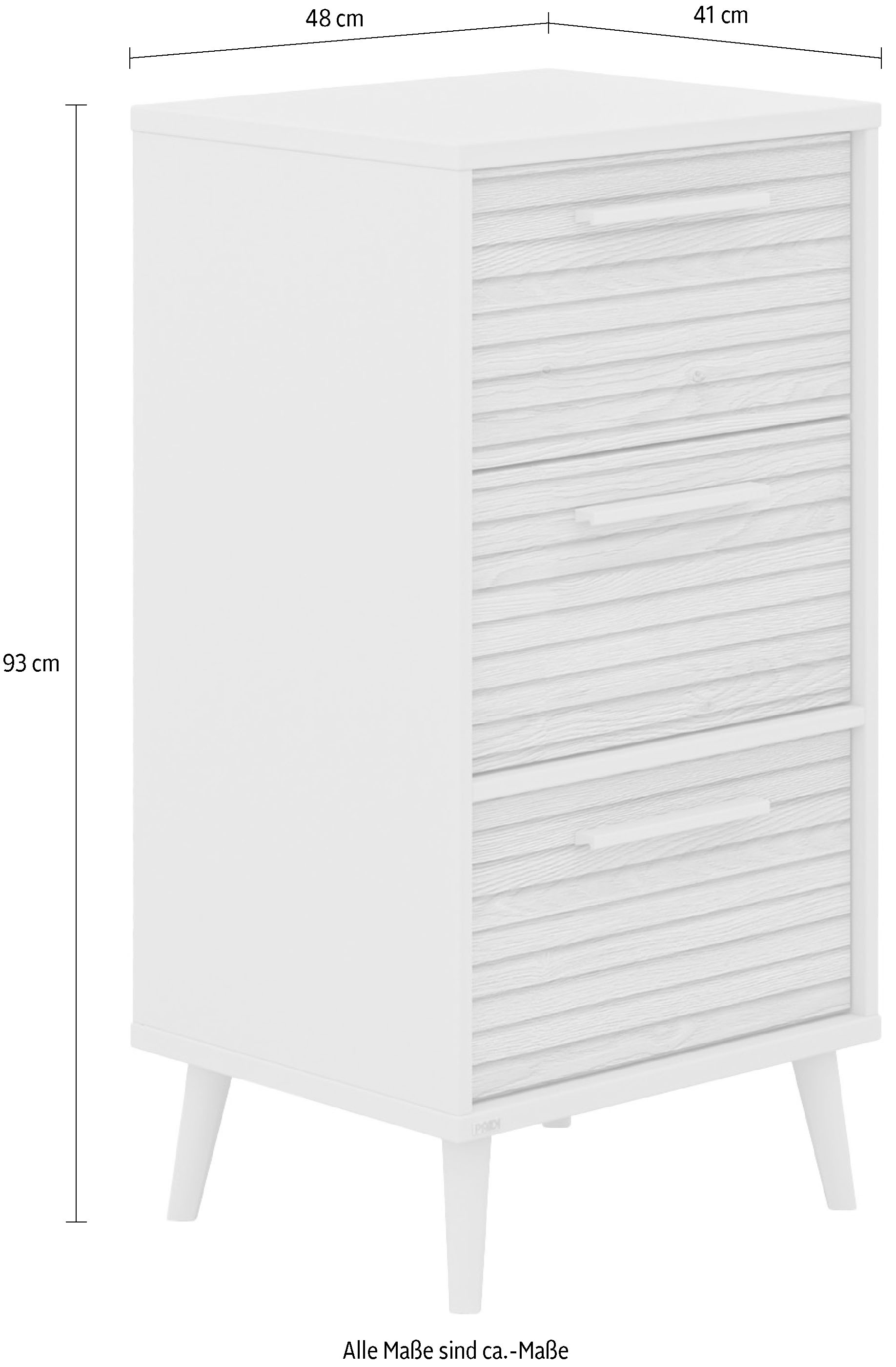 PAIDI Highboard »EEFJE, Regal in modernem Design, Cashmere-Beige mit Groovy-Oak«, (B/H/T ca. 48x93x41cm), Schubladen in unterschiedlichem Design wählbar