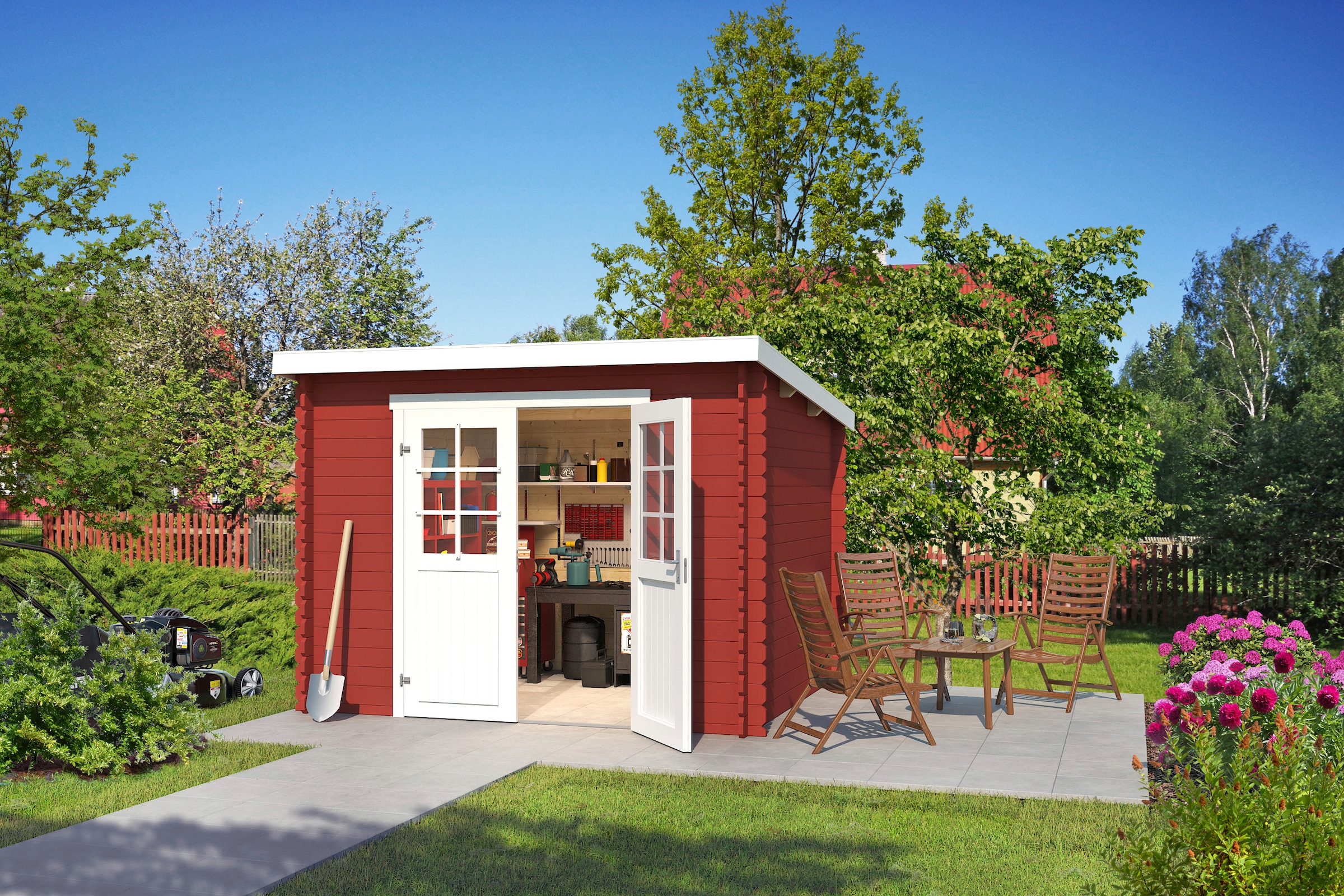 LASITA MAJA Gartenhaus »San Jose 230«, Blochbohlenhaus 28mm, Fundamentmass 2750x2300, Schwedenrot