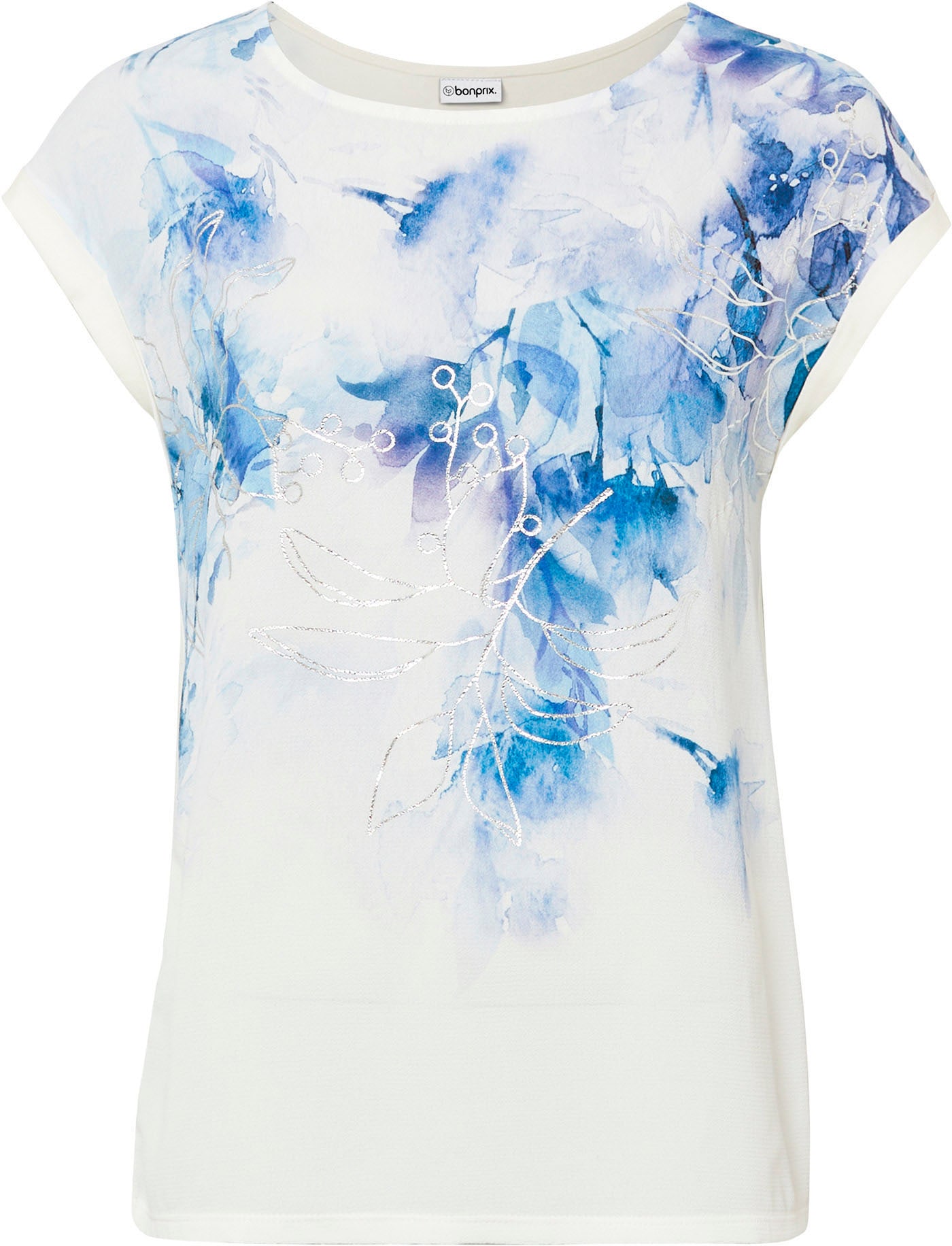 bonprix Blusenshirt figurumspielende Passform, Kurzarm, mit Rundhalsausschnitt