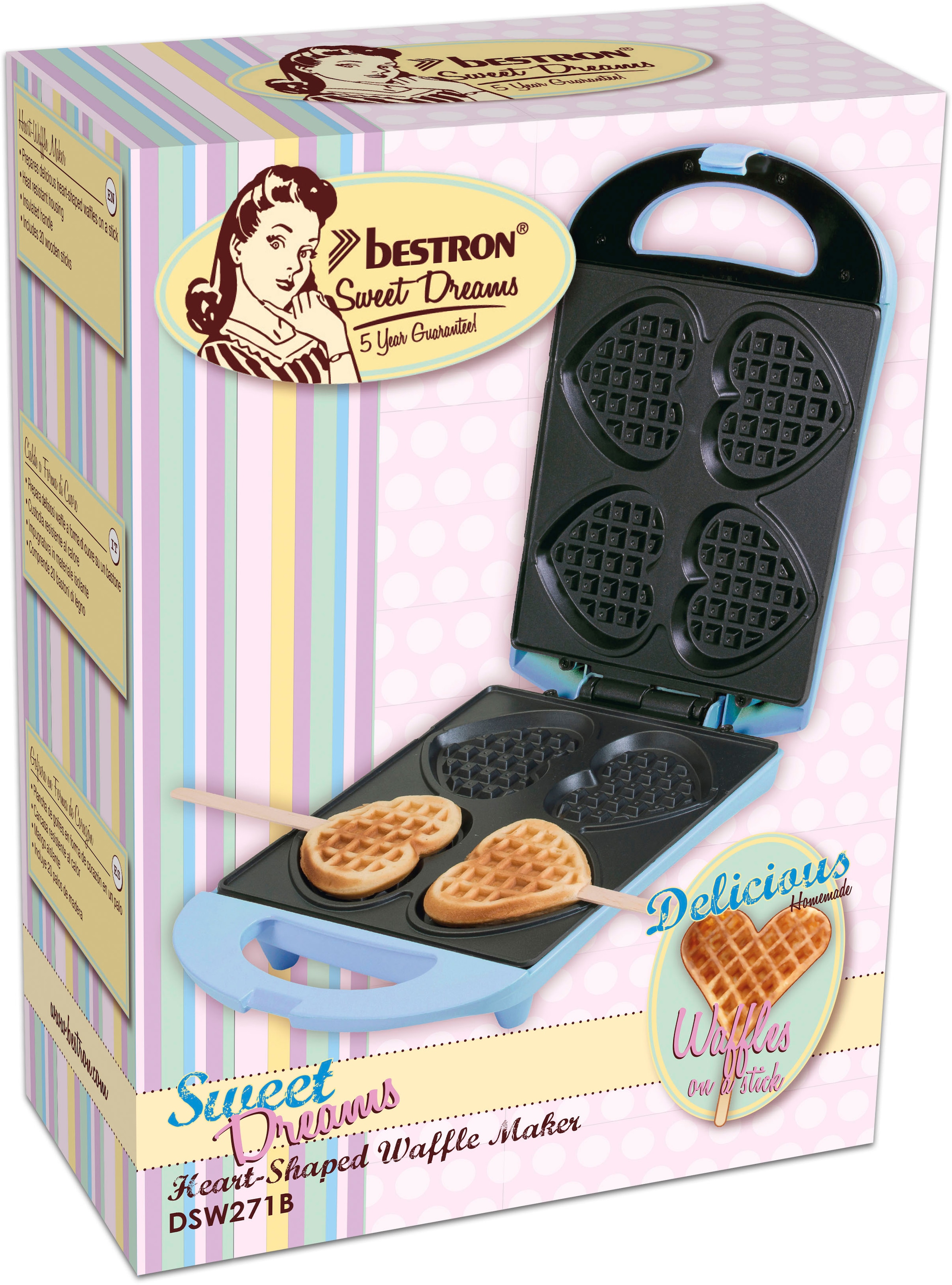 bestron Waffeleisen »DSW271 für Herzwaffeln am Stiel«, 780 W, für Herzwaffeln am Stiel, Retro Design