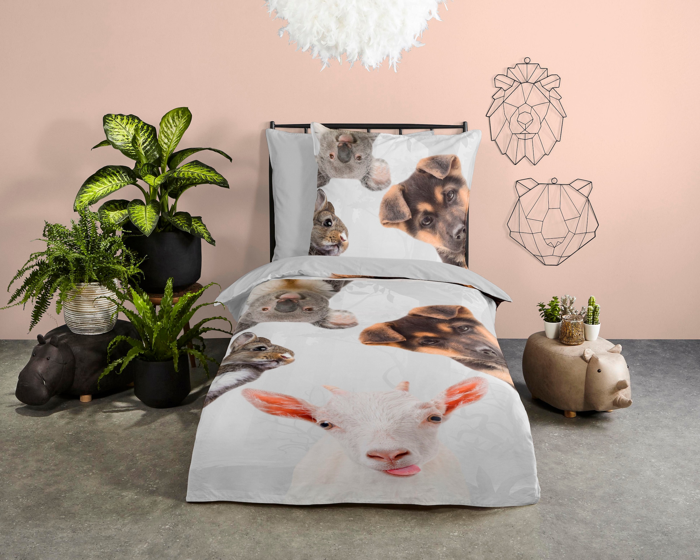 good morning Kinderbettwäsche »Semmie«, 100% Baumwolle, 135x200, Reißverschluss, Wendeoptik, Kind, Tier