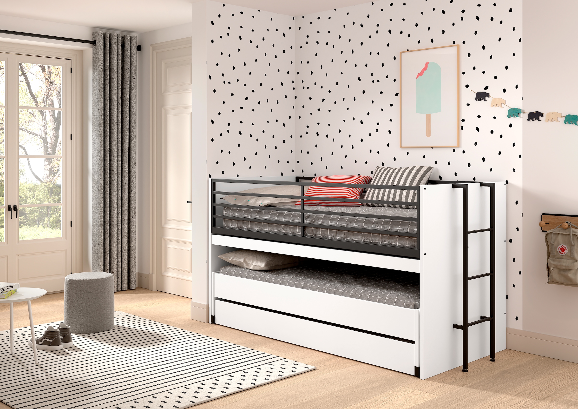 Home affaire Etagenbett, (Made in Europe), für kleine Räume, 2 Liegefl., Bettschublade, inkl. Schreibtisch, Dekor