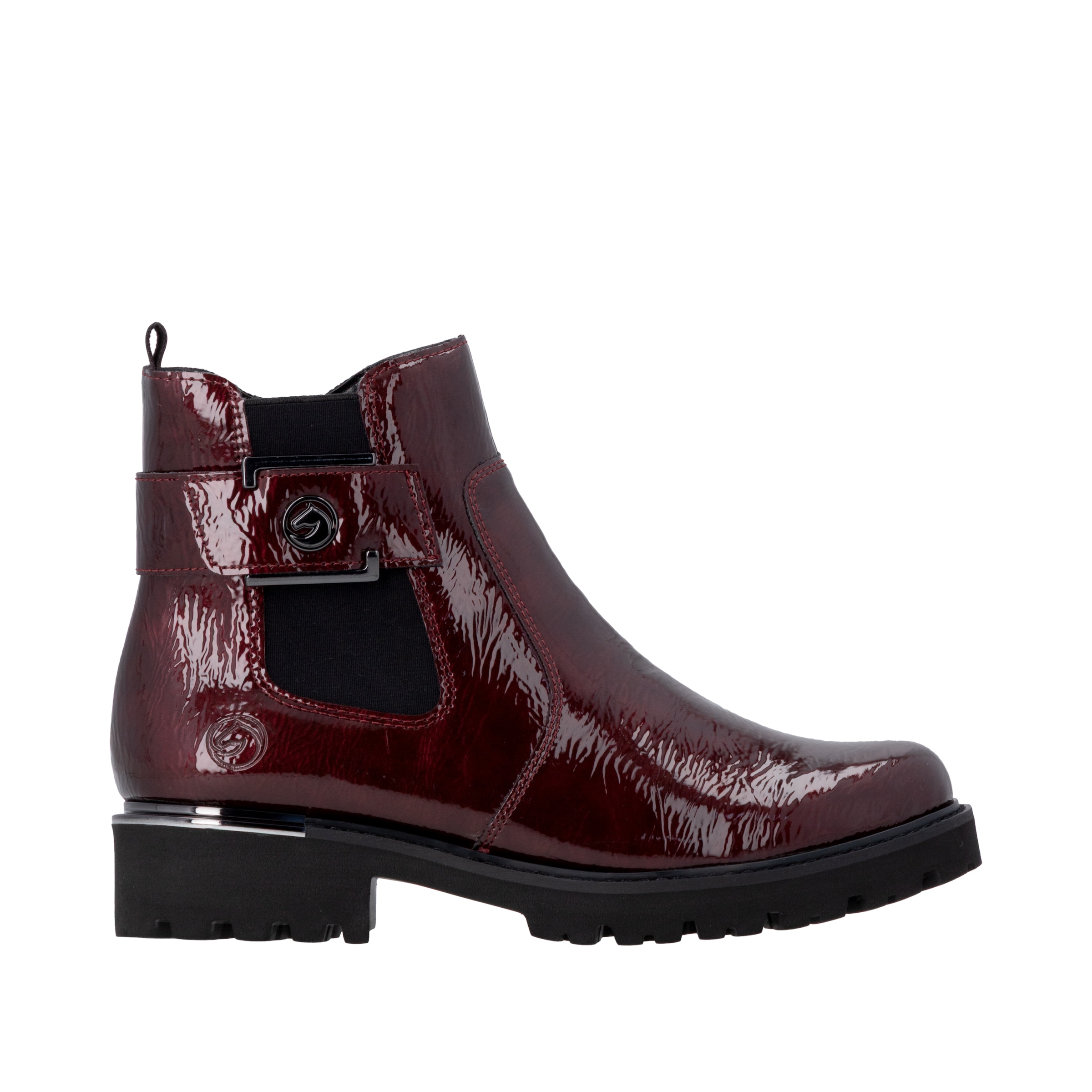 Remonte Chelseaboots  Blockabsatz, Stiefelette, Lackboots mit Metallic-Einsatz am Absatz