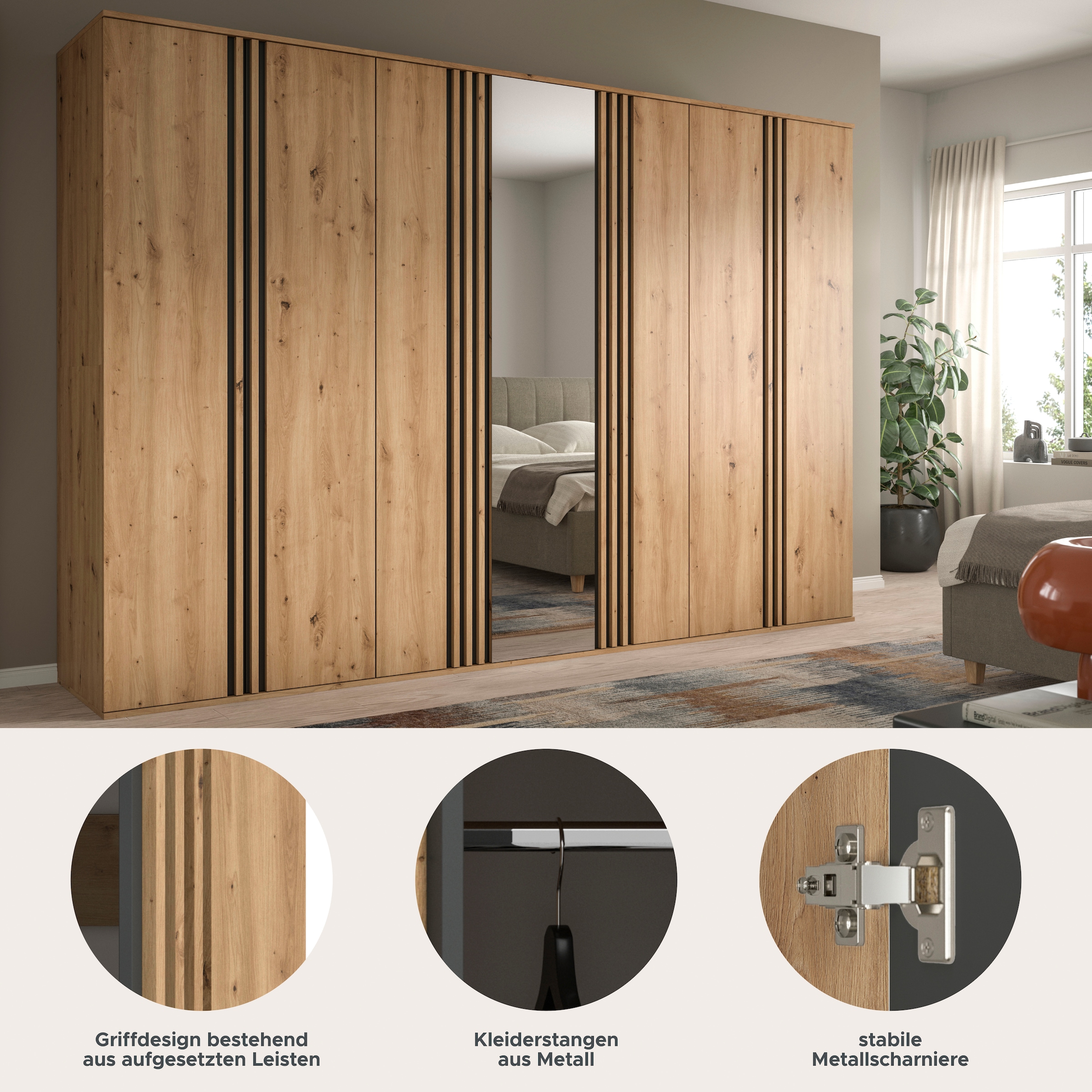 Home affaire Schrank-Set »ALVA, Breite 240 cm, Paneeloptik, Schlafzimmerschrank, Kleiderschrank« wähle den beste Schrank Kombination, individuell platzierbar, 