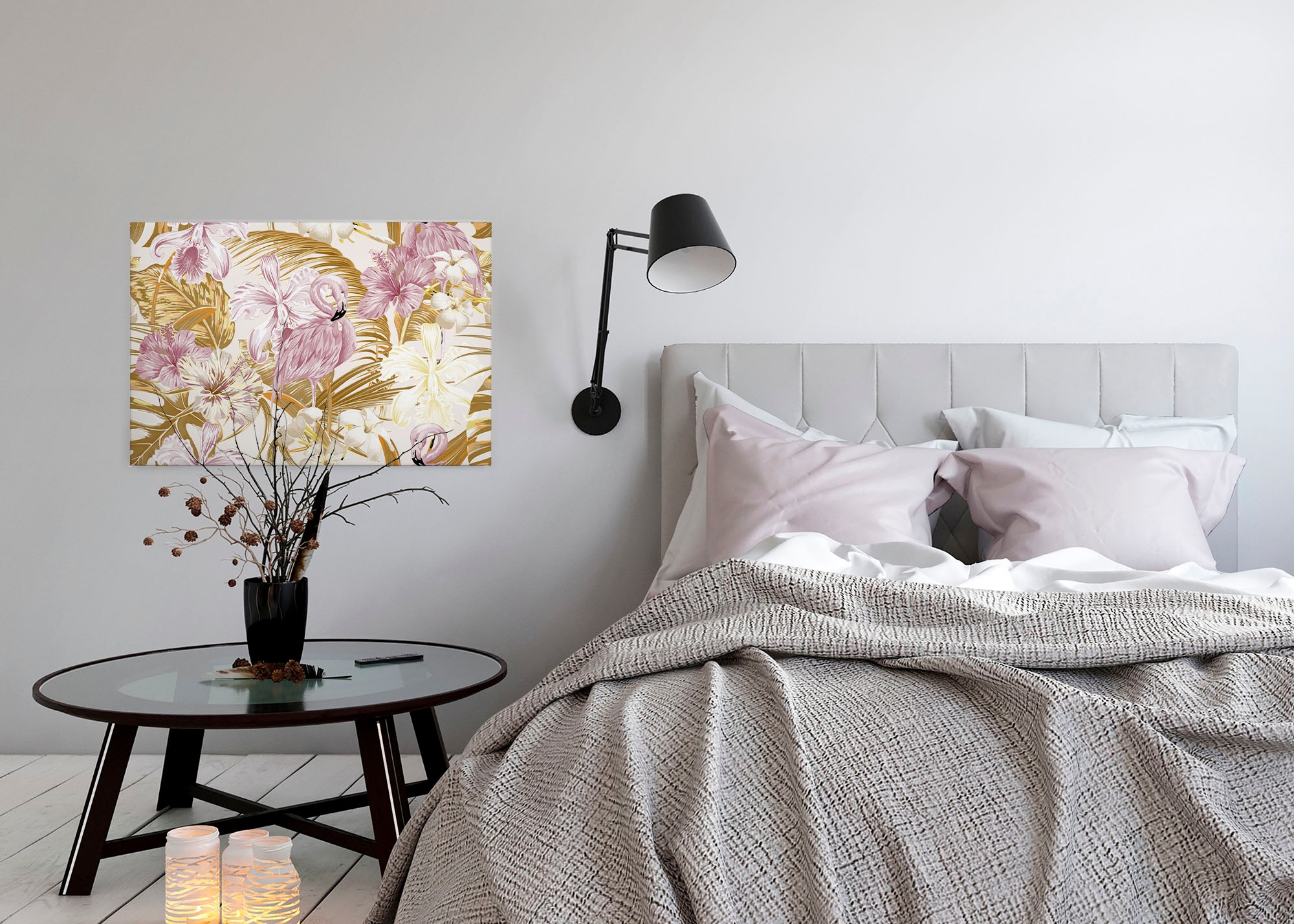 A.S. Création Leinwandbild »Flamingo Art«, Kunst-Blumen-Kinder, (1 St.), Dschungel Keilrahmen Flamingo Exotisch Hawaii Leinwand-Bild Wohnzimmer