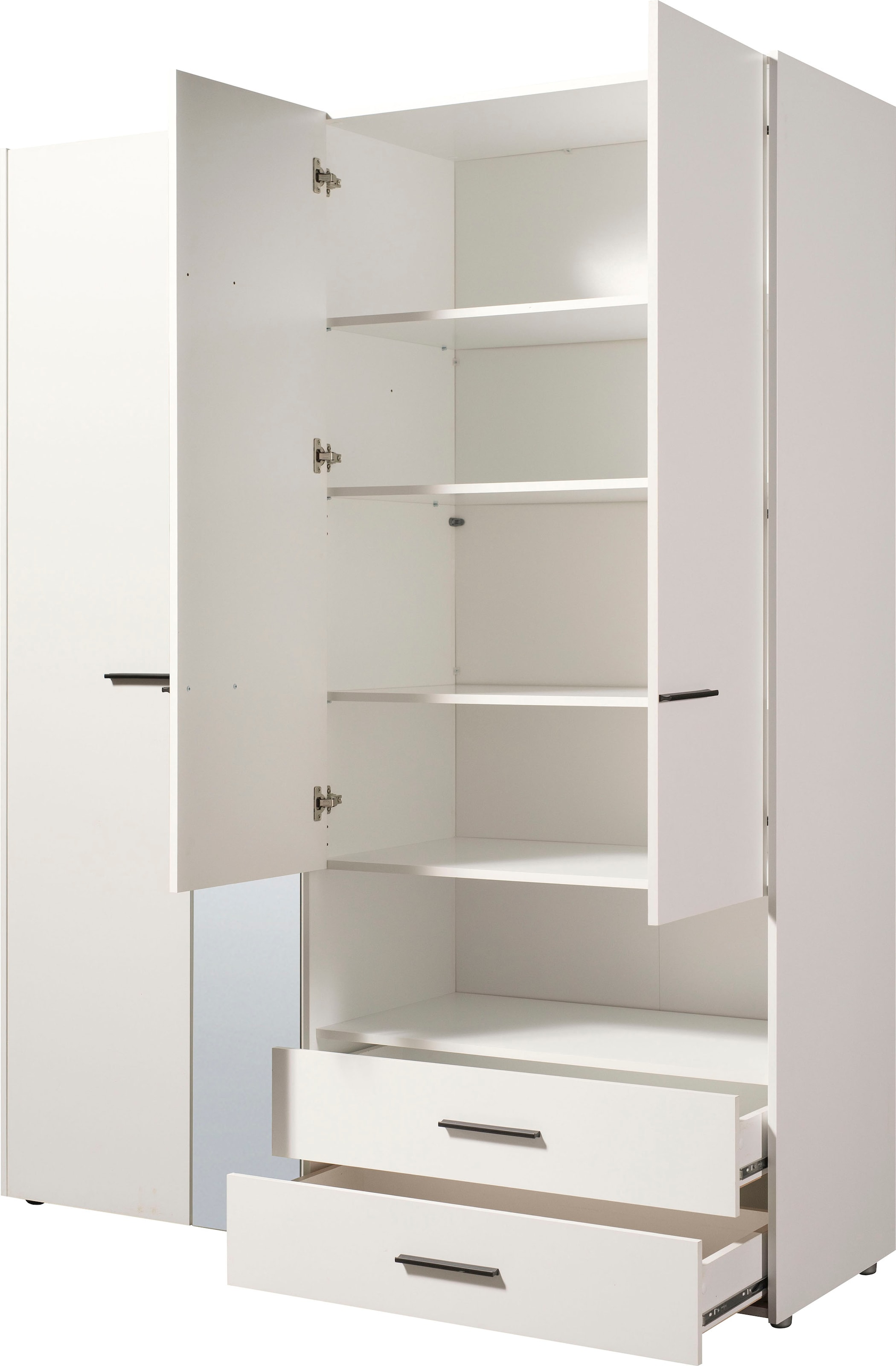 INOSIGN Kleiderschrank »Leon, FSC® -zertifiziertem Holzwerkstoff«, mit Spiegel, Innenausstattung und 2 Schubladen, 127,5x55x205,5cm