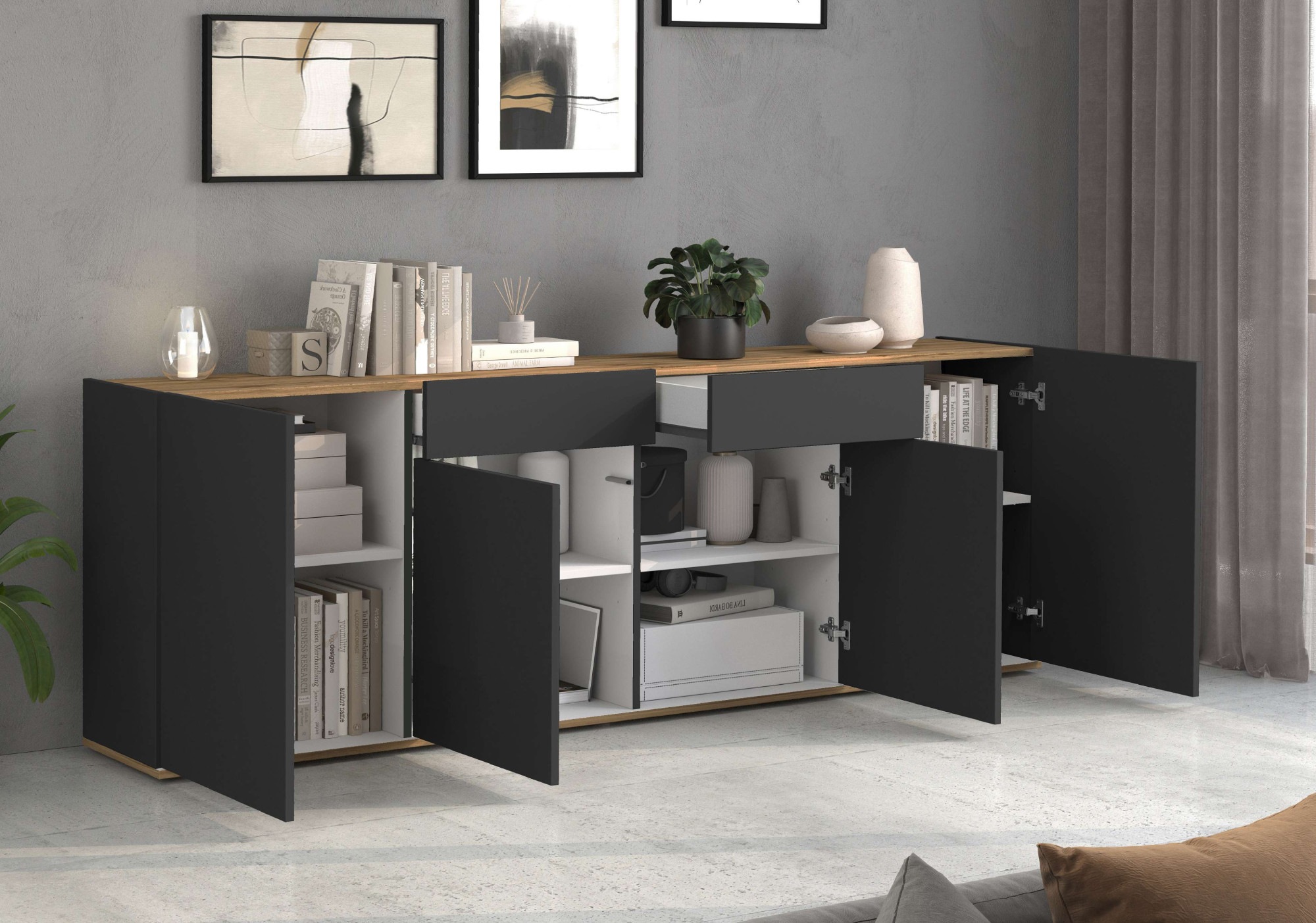 INOSIGN Sideboard »GARDA Sideboard,Kommode, Schrank, Kredenz Grifflos mit Push to Open«, (1 St.), 4 Türen, 2 Schubladen, grifflos Breite 200 cm