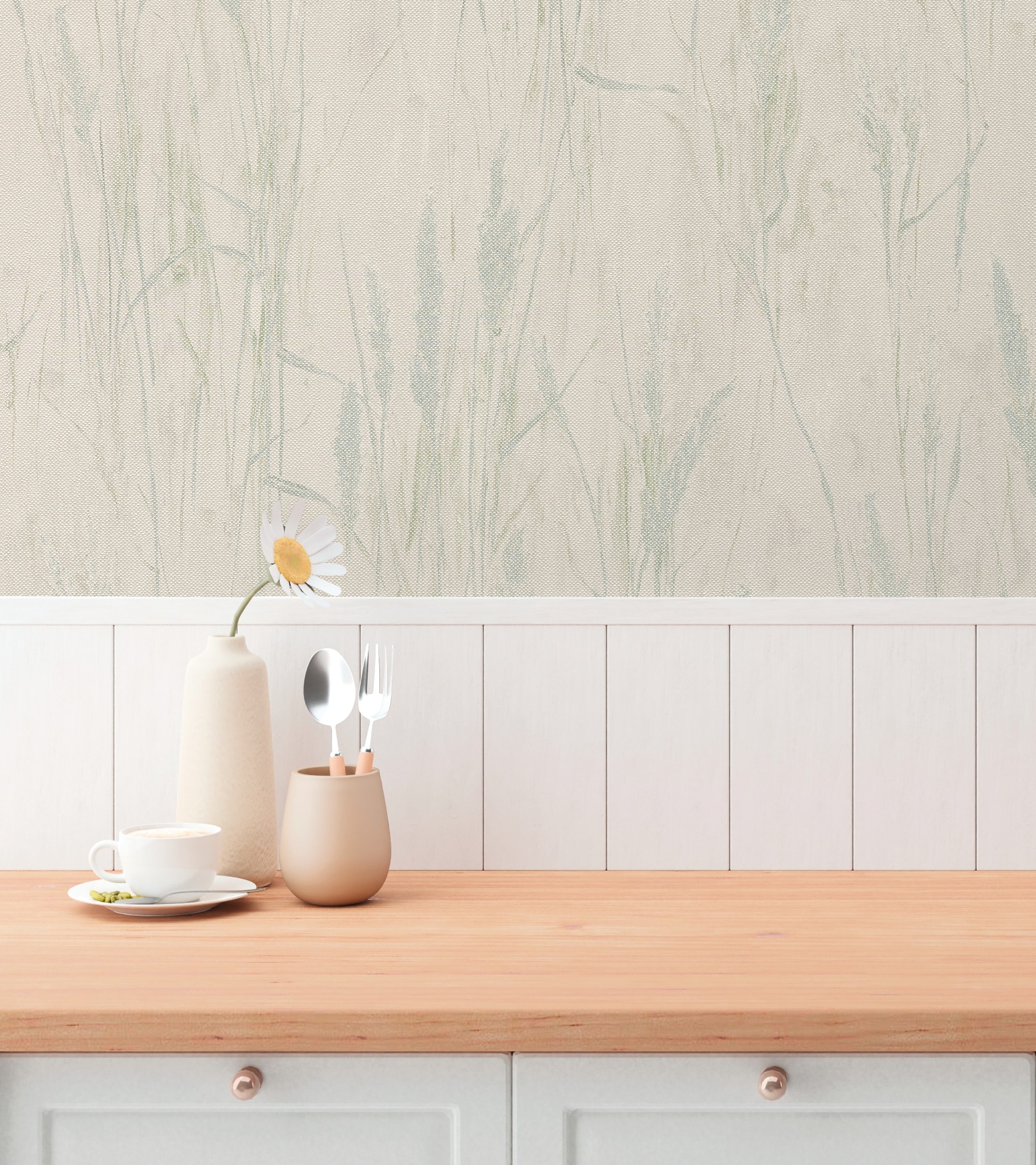 A.S. Création Vliestapete »mit Gräser-Motiv natürliche Räume« matt strukturiert Dekorative Vliestapete mit zartem Gräser-Design