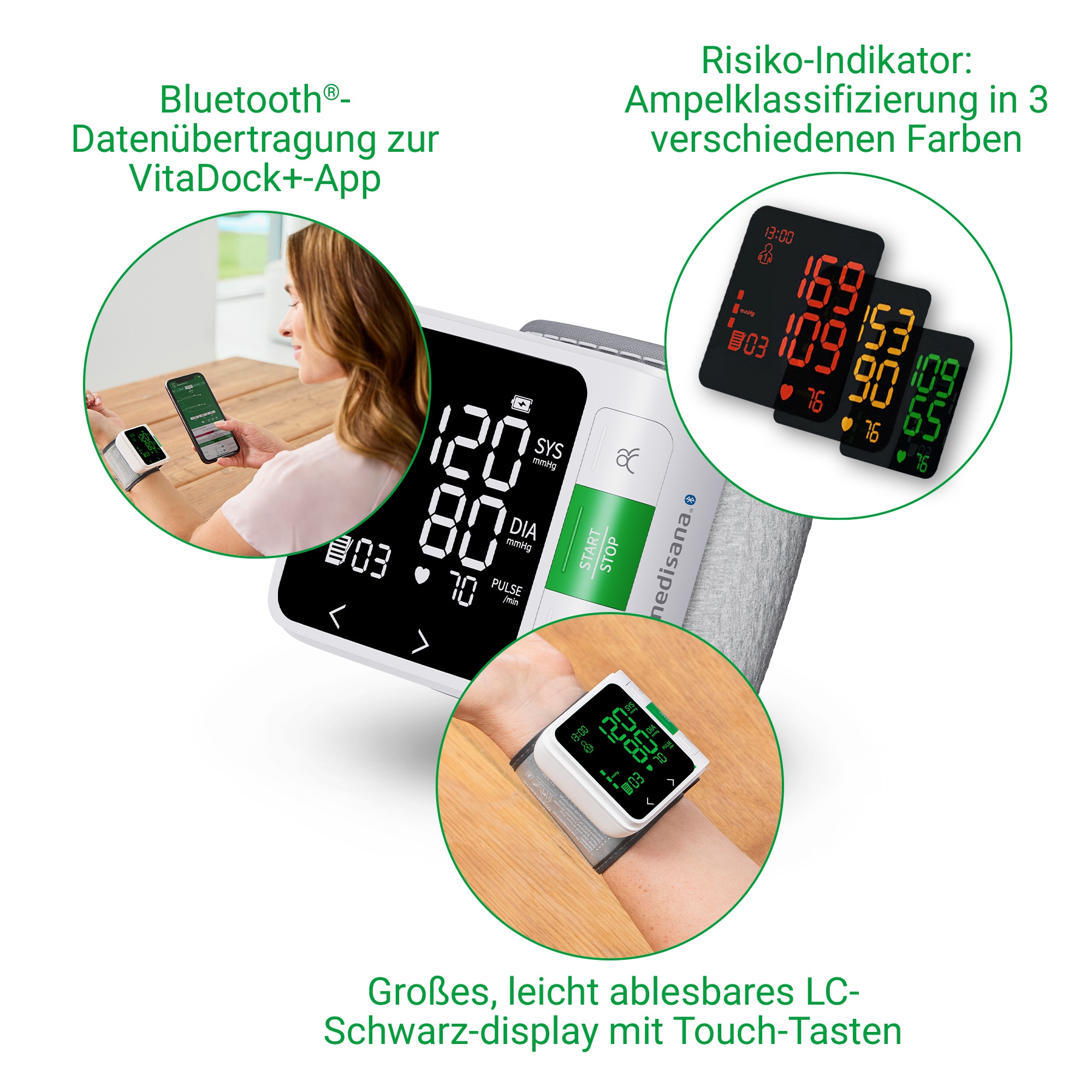 Medisana Handgelenk-Blutdruckmessgerät »BW 360« zert. Medizinprodukt, Farbskala, je 199 Speicherungen für 2 Benutzer