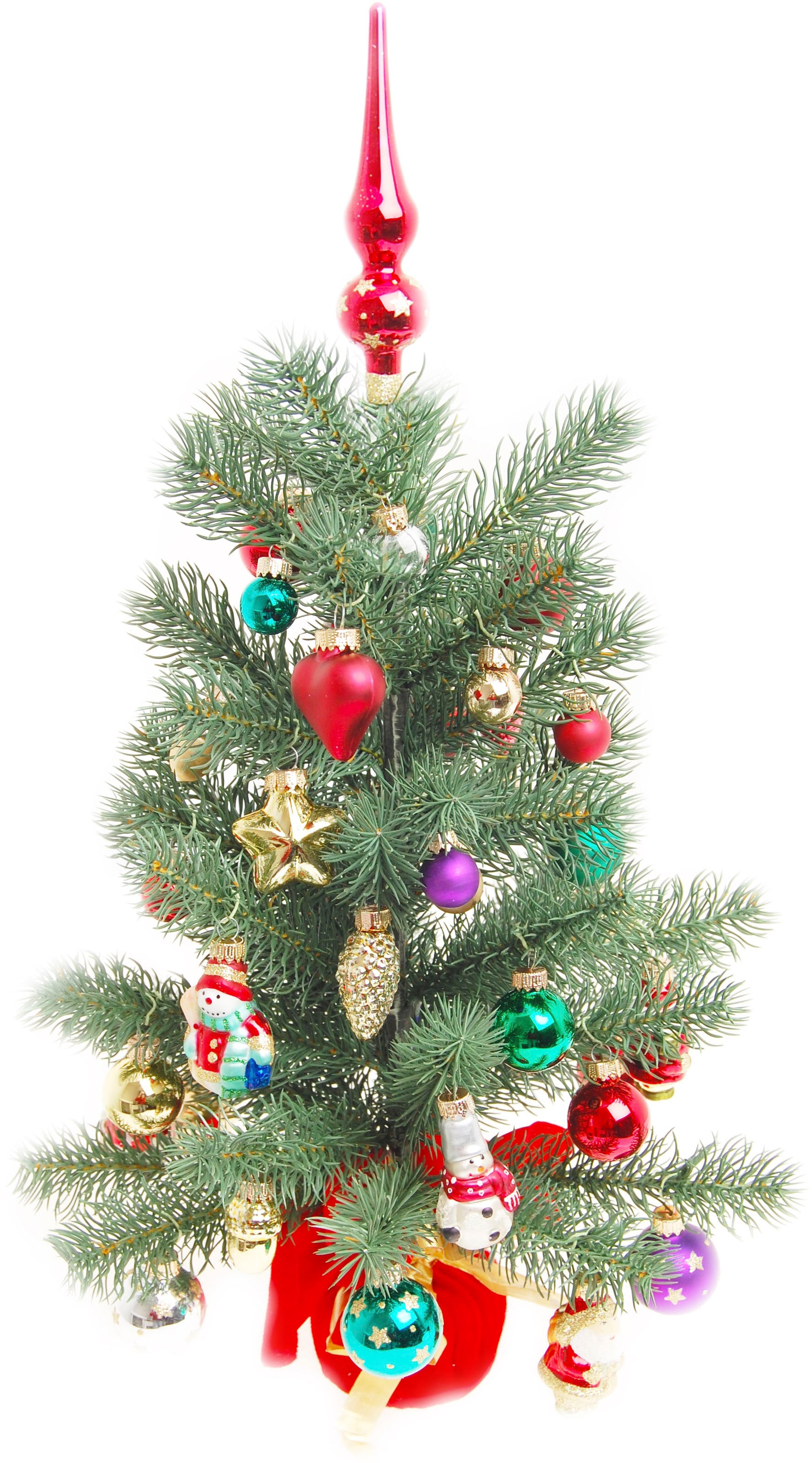 Krebs Glas Lauscha Künstlicher Weihnachtsbaum »Mini Weihnachtsbaum 45 cm - mit Kugeln, Figuren und Spitze«, Edeltanne, Weihnachtsbaumschmuck inkl. Kugelaufhänger