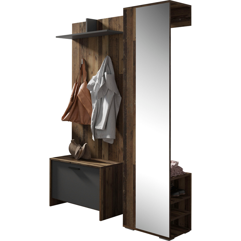INOSIGN Garderoben-Set »Ben« 3 Stk. tlg. Old Wood / Anthrazit Hochschrank, Wandpanel, Sitzbank