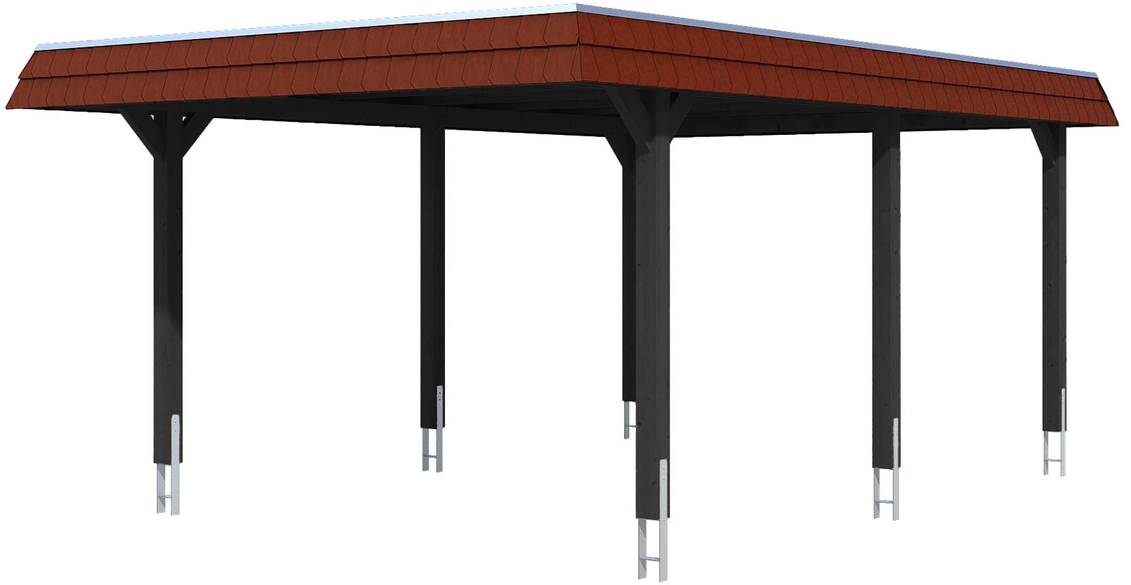 Skanholz Einzelcarport »Wendland« Massivholz 341 cm Anthrazit, rote Blende günstig online kaufen