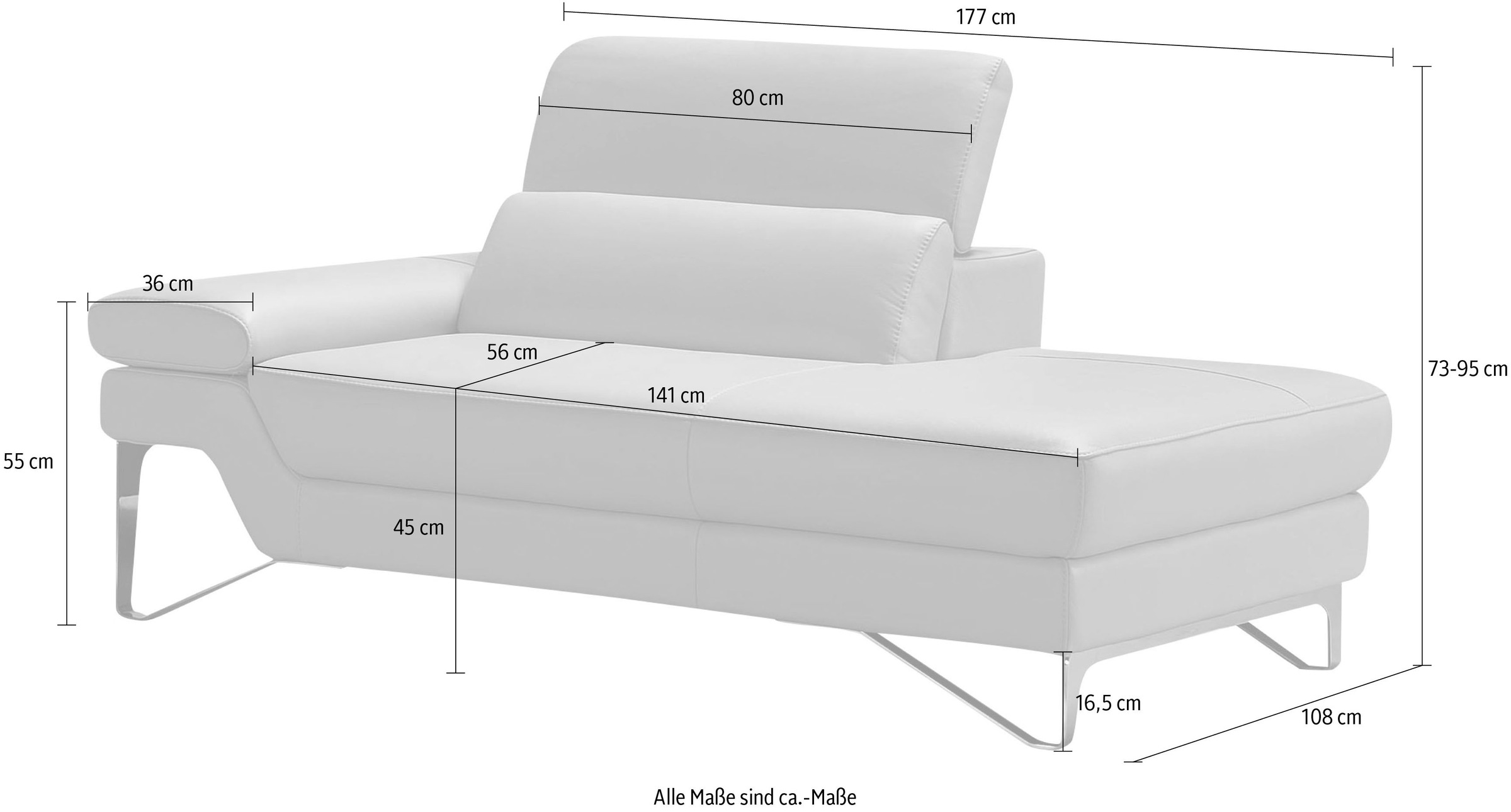 Egoitaliano Ottomane »Princess, elegantes Designsofa mit erstklassigem Sitzkomfort,« inkl. verstellbarem Kopfteil und edle Designmetallfüße