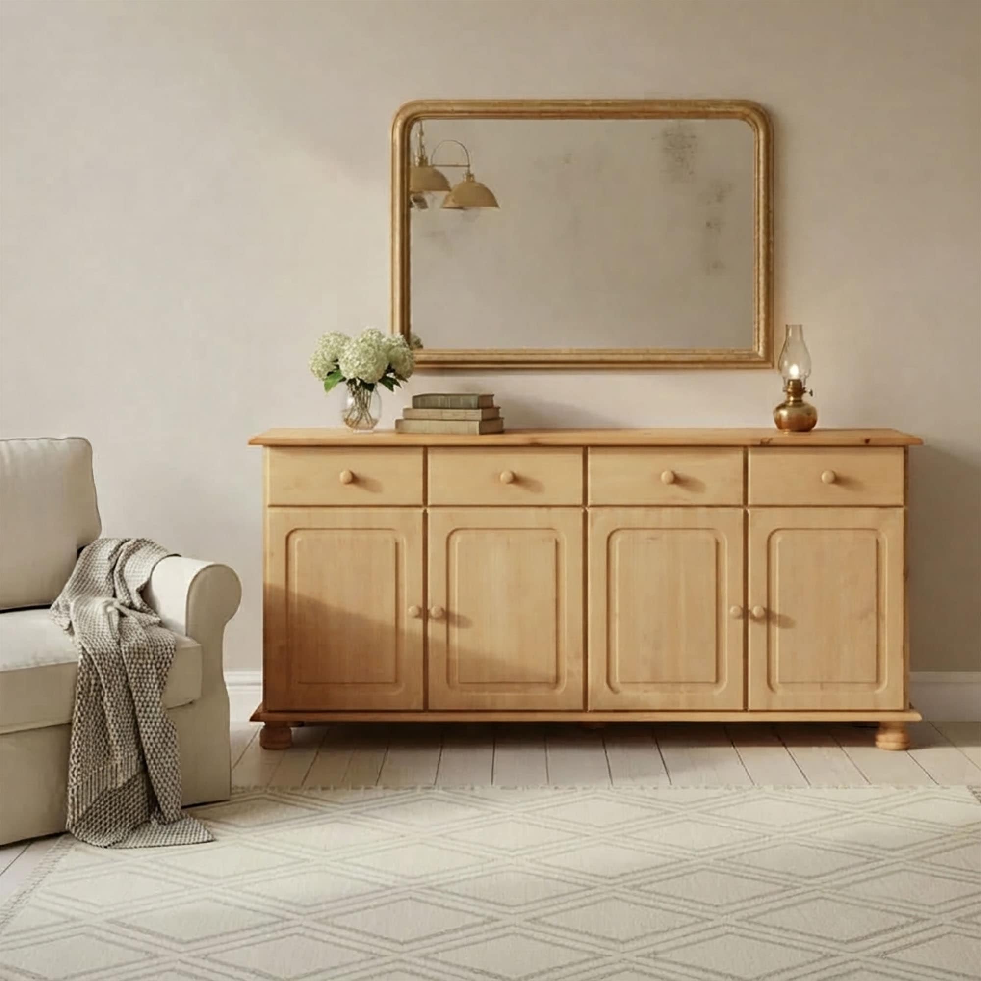 OTTO home Sideboard »Mette Kommode mit 4 Türen & 2 Schubladen, die optisch geteilt sind« Kommode aus massivem Kiefernholz, Breite 156 cm