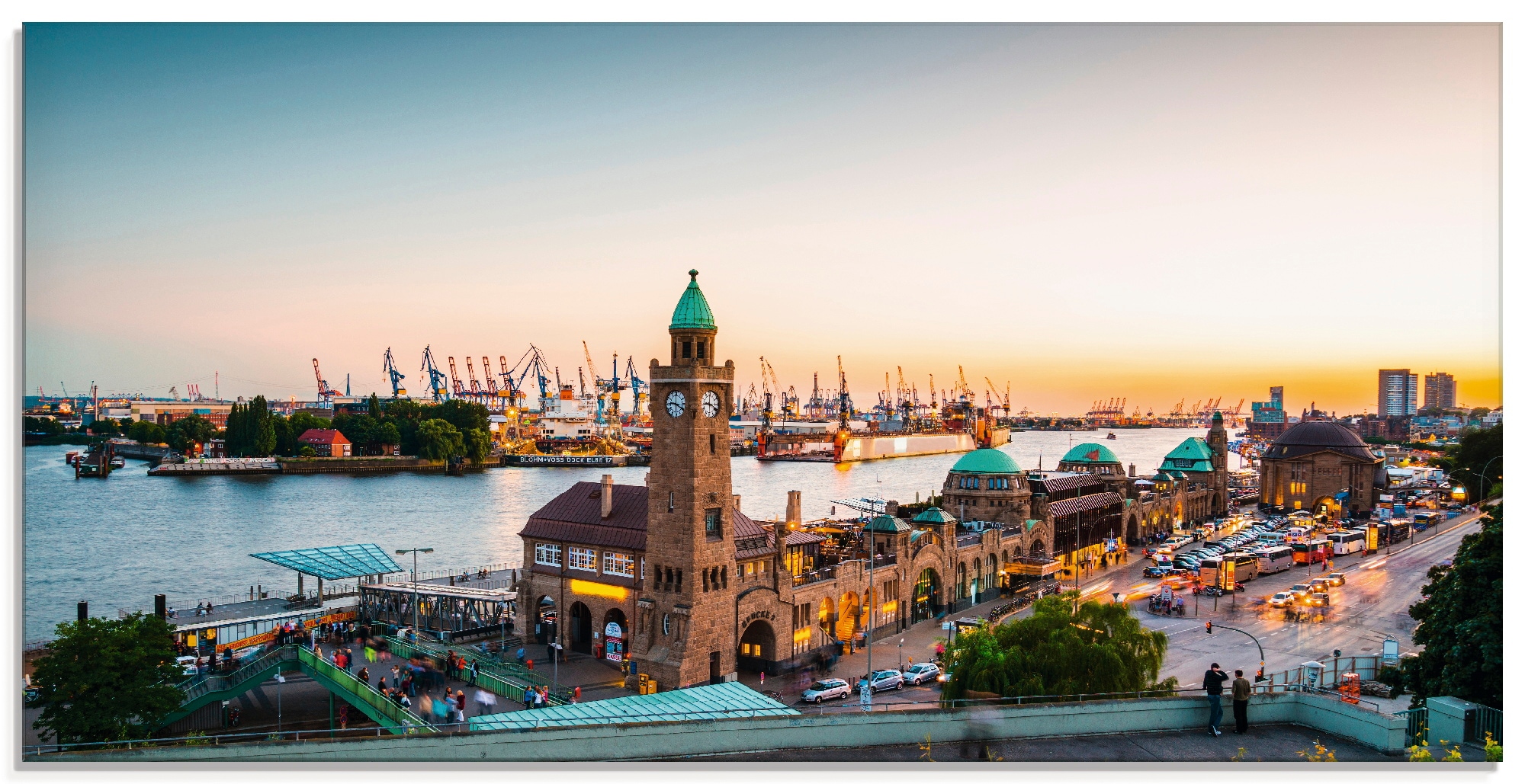 Artland Glasbild »Hamburg Hafen und Landungsbrücken« Deutschland 1 Stk. tlg günstig online kaufen