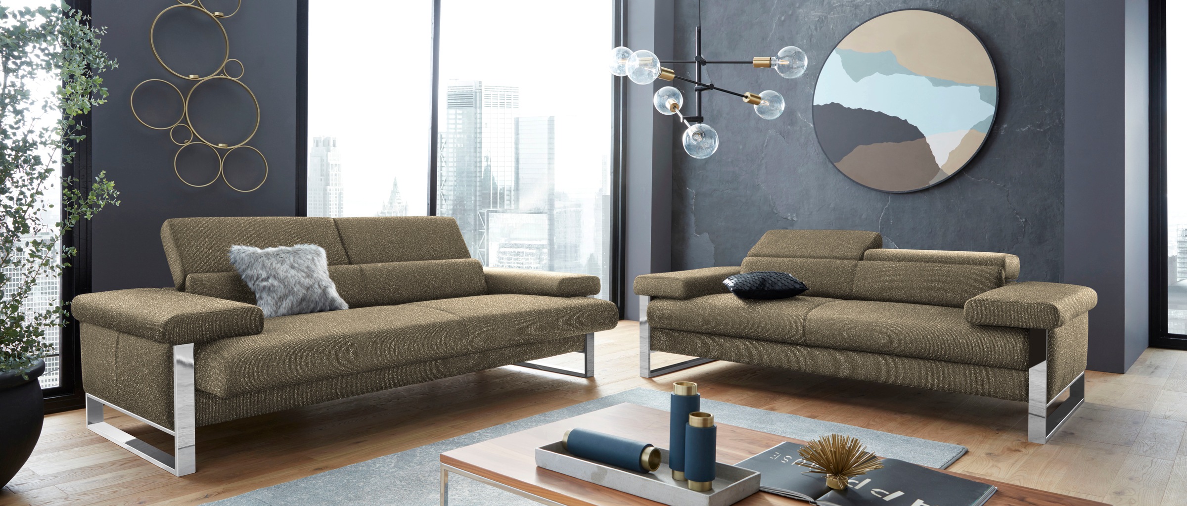 W.SCHILLIG 2-Sitzer »finn«, German Design Award 2016, Fußgestell Chrom glänzend, Breite 230 cm