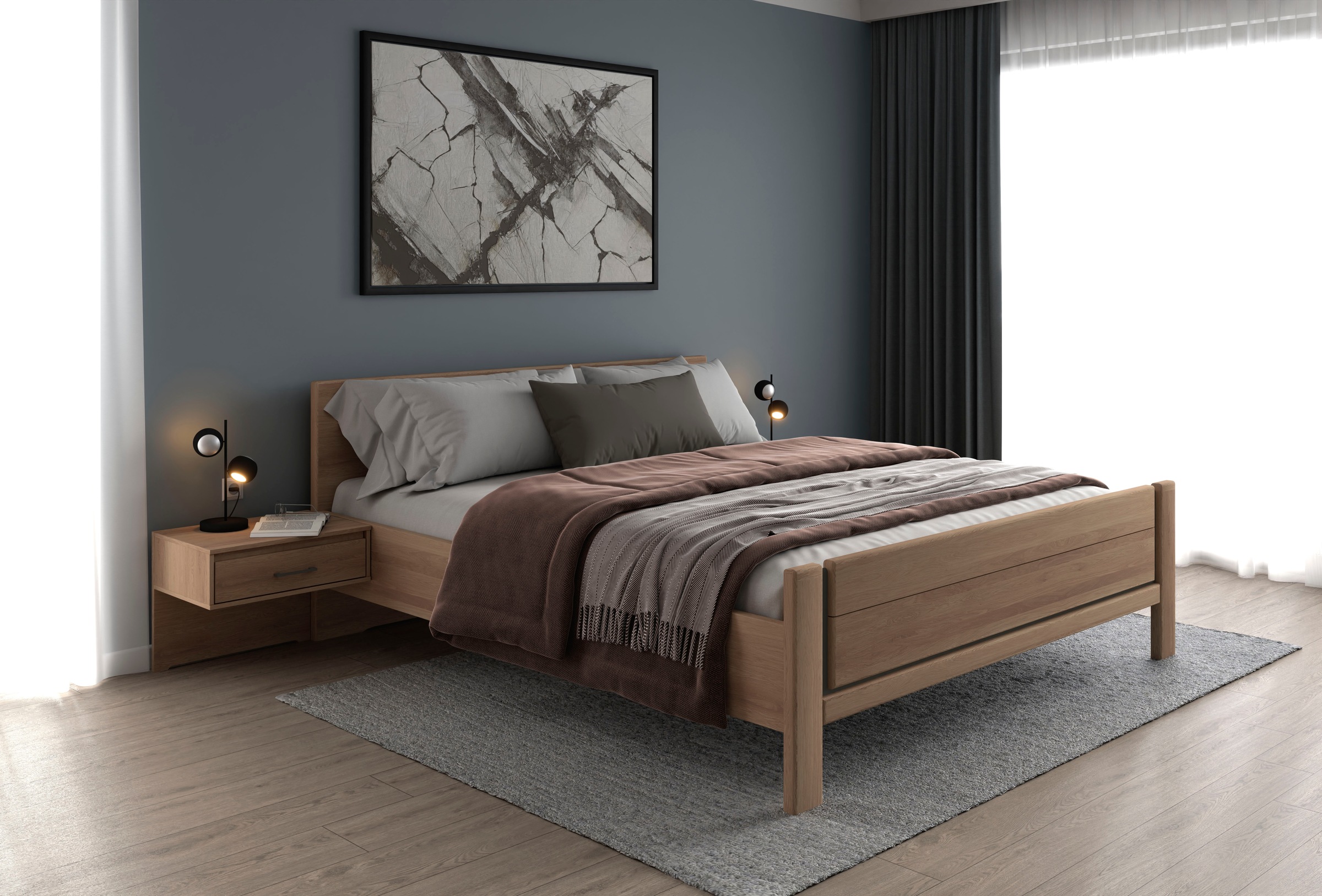 Musterring Holzbett »Sorrent, Bettgestell, Bettrahmen, teilmassiv Eiche«, (MADE IN GERMANY), Eiche teilmassiv, Liegehöhenverstellung, Stollenfußteil