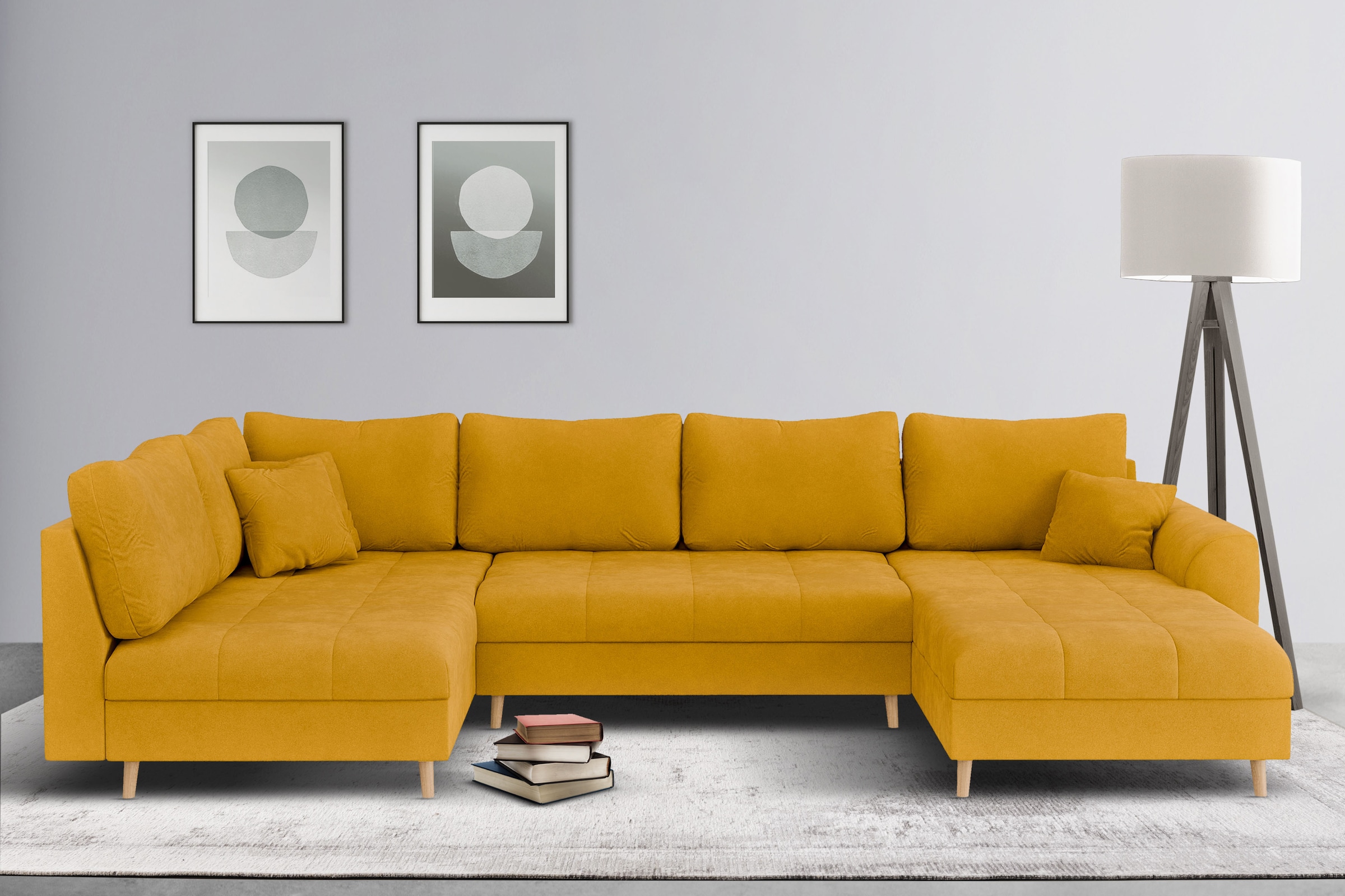 Home affaire Wohnlandschaft »CHARRE U-Form mit Ottomane, Maße B/T/H: 310/161/81 cm«, feine Steppung, lose Rücken- und Zierkissen, auch in Cord und Bouclé