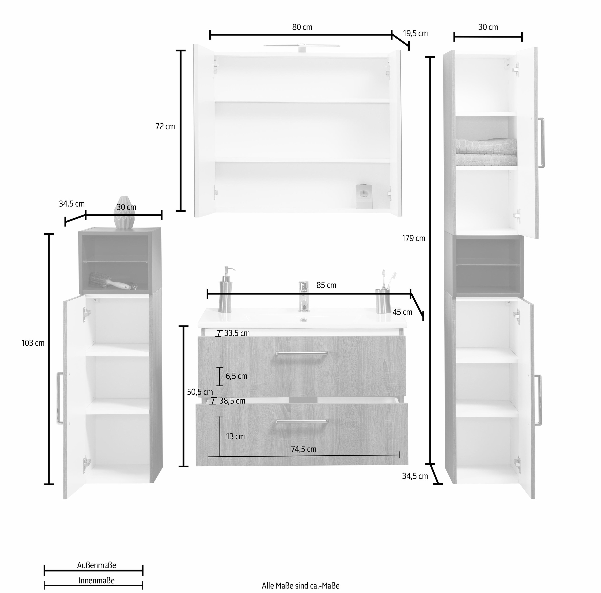 OPTIFIT Badmöbel-Set »Napoli«, (Set, 10 St.), mit farblich abgesetztem Regalelement und Soft-Close-Funktion