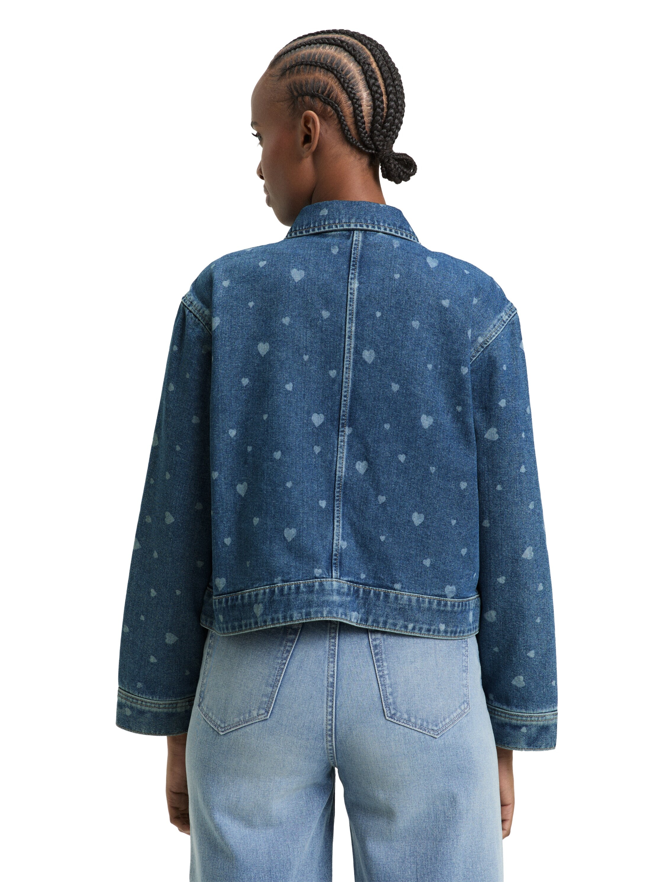 TOM TAILOR Denim Jeansjacke ohne Kapuze mit All-Over-Herz-Print