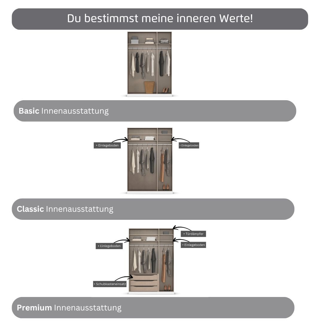 rauch Kleiderschrank »Drehtürenschrank Schrank Garderobe Wäscheschrank Schlafzimmer AVOLA«, (in 3 verschiedenen Ausstattungen BASIC/CLASSIC/PREMIUM), mit hochwertigen Stangengriffen in Schwarz aus Metall MADE IN GERMANY