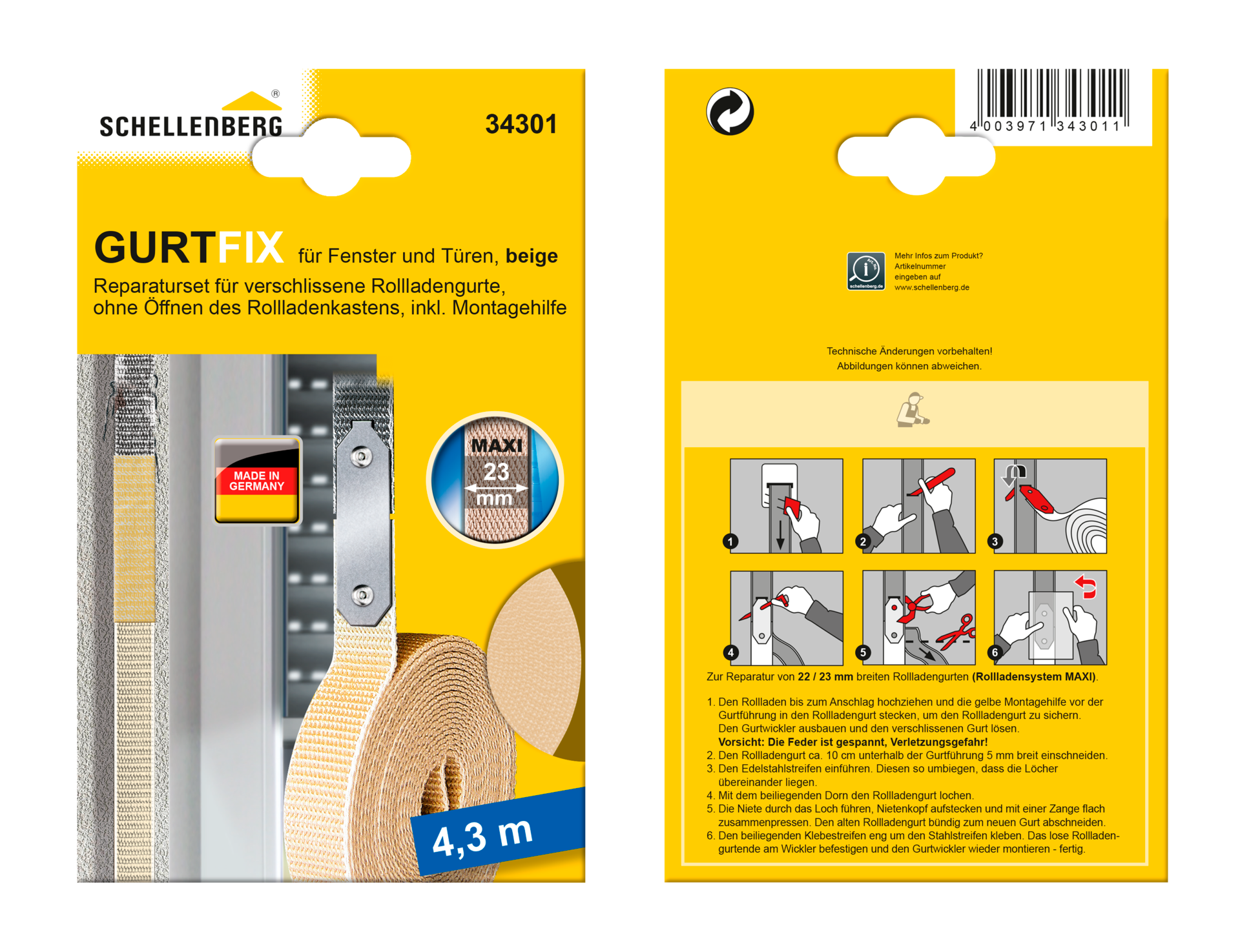 SCHELLENBERG Reparatur-Set »Rollladen Gurtfix für das Rollladensystem Maxi«, für alte Gurtbänder in unterschiedlichen Farben, 23 mm x 4,3 m