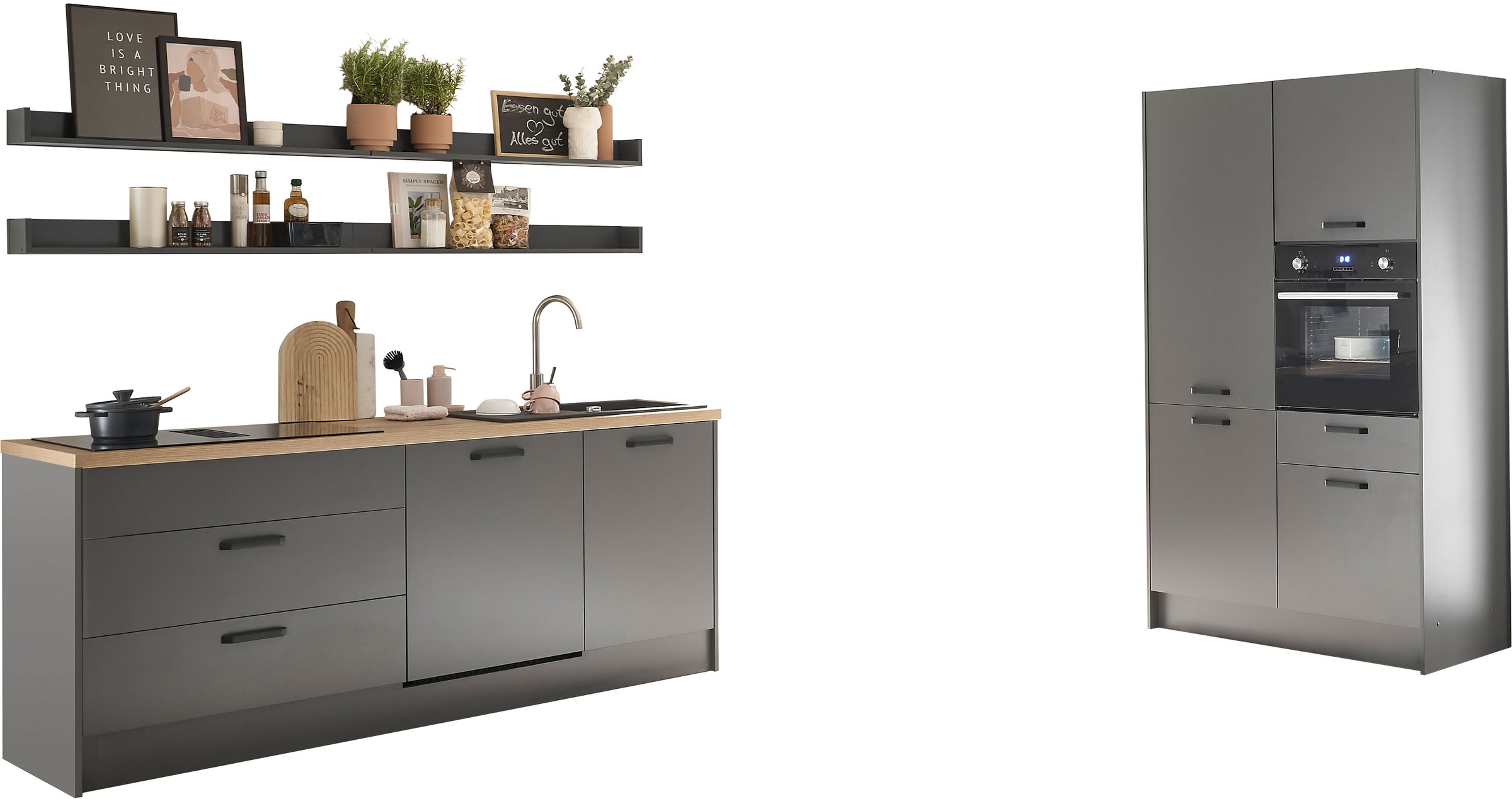 BASIC by Balculina Küchenzeile »Mykonos, Küchenzeile BxHxT 326x205x60«, Breite 326 cm, wahlweise mit E-Geräten, mit Softclose-Funktion