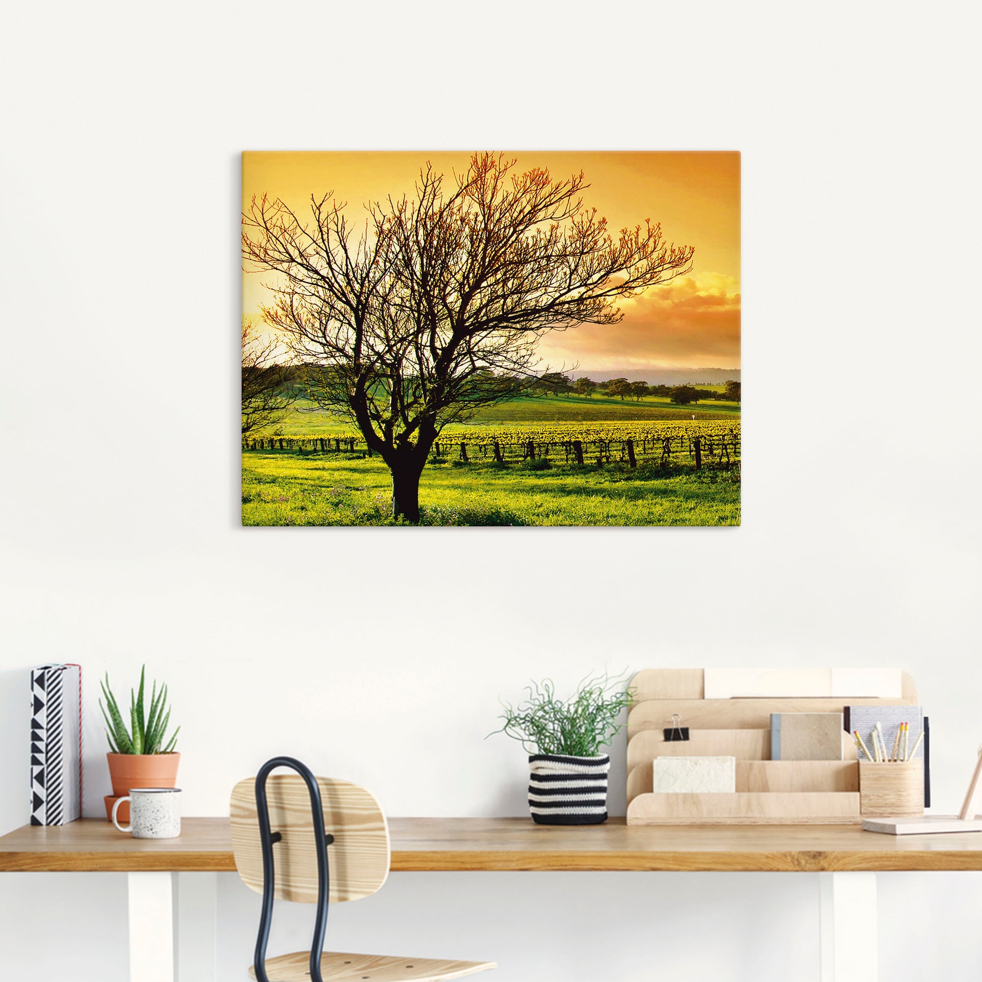 Artland Leinwandbild »Landschaft mit Weinbergen«, Felder, (1 St.), auf Keilrahmen gespannt
