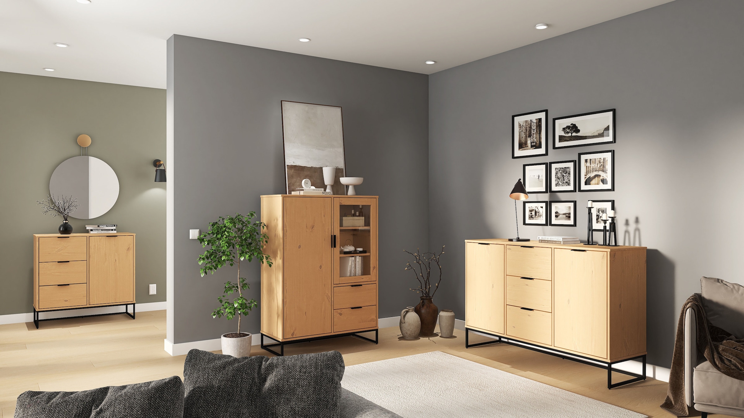 Inter Link Sideboard »Sideboard Vivo« 1 Stk. tlg. Kiefer Massiv, soft-close, Industrial Style, BxTxH: 150 x 45 x 80 cm