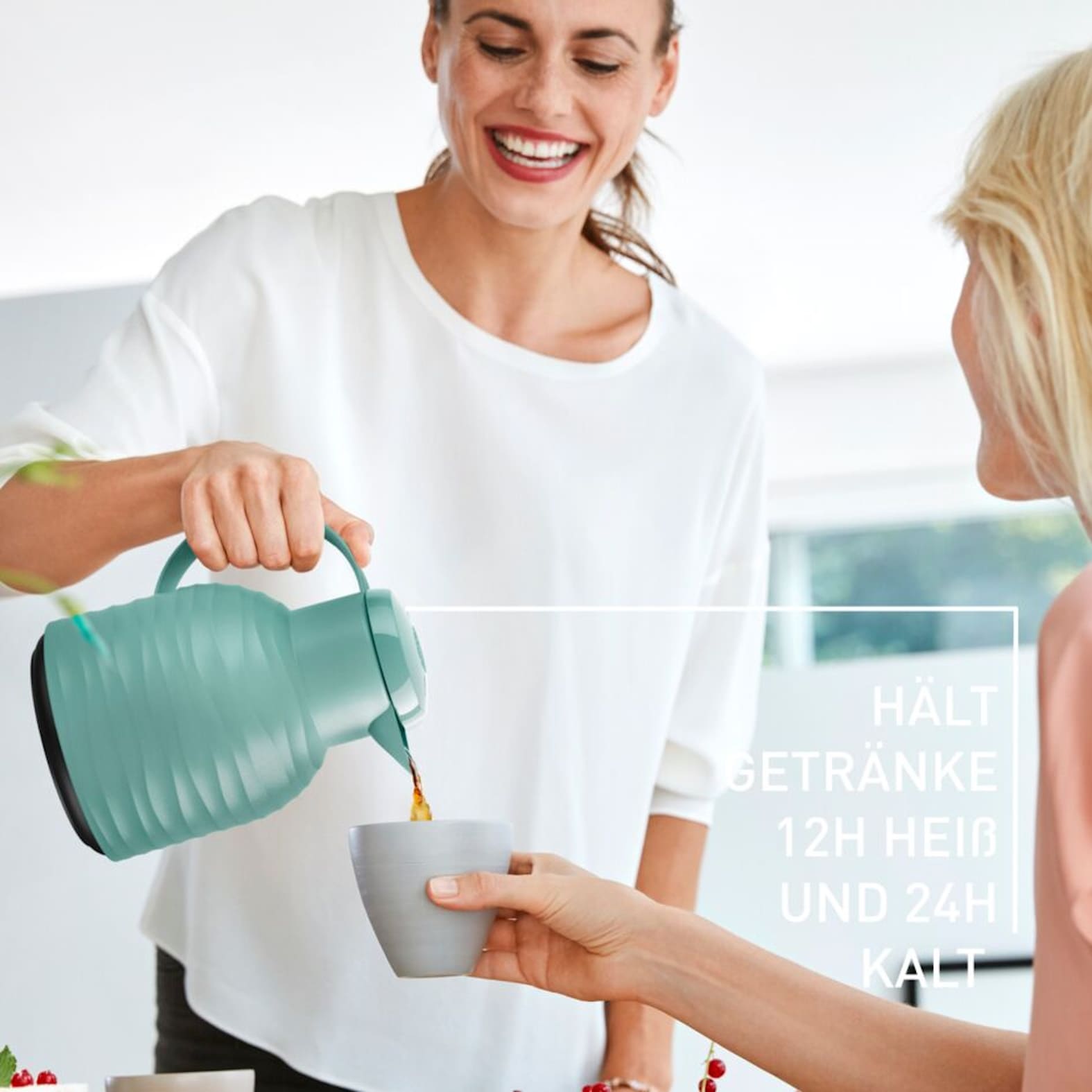 Emsa Isolierkanne »Samba Wave«, 1 l, Made in Germany, 12h warm/24h kalt, Quick-Press-Deckel, Glaskolben