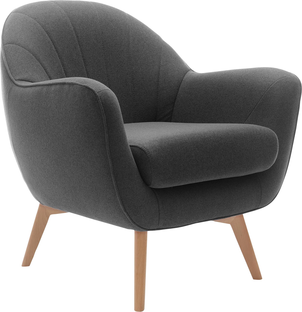 TRENDMANUFAKTUR Sessel »Fuelta, Loungesessel, organische Formensprache, bequem, Solitärsessel«, mit auffälligem Nahtbild und schönen Füßen aus Holz