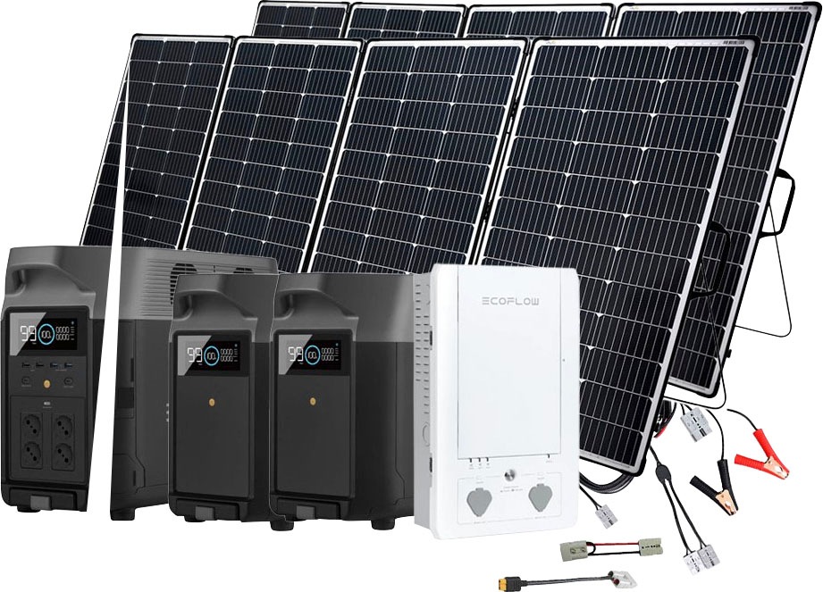ECOFLOW Solaranlage »Delta Pro Powerstation mit 2 x Offgridtec 440W Solarmodul« mit 2x 3, 6kWh Zusatzbatterie und Smart Home Panel, Plug and play...