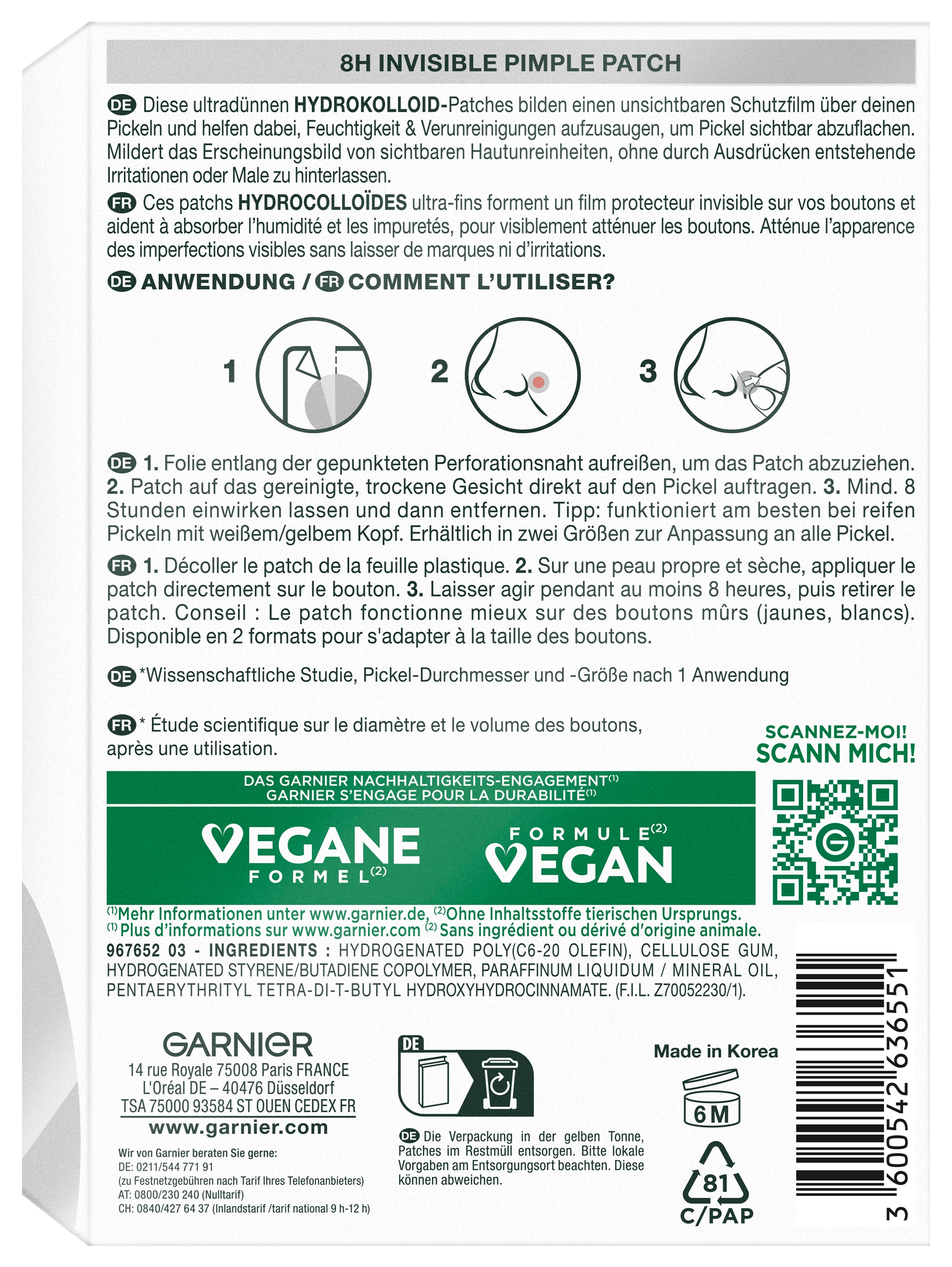 GARNIER Pflegestift »Garnier 8H Invisible Pimple Patch«, Flacht Pickel ab mit Hydrokolloid, keine Pickelmale.