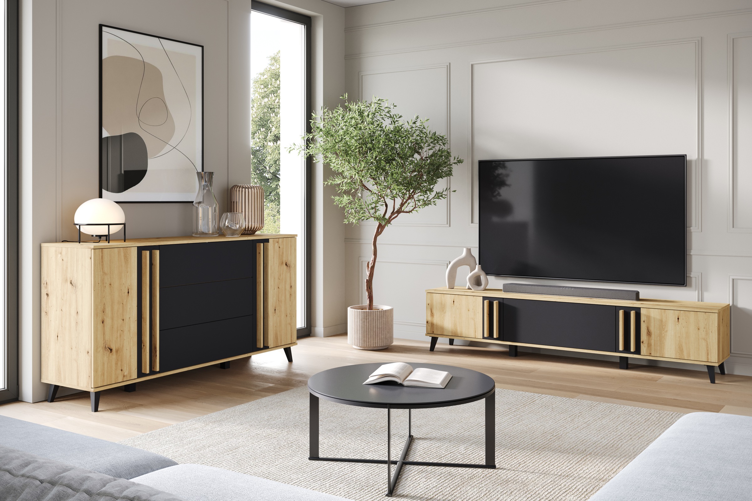 INOSIGN Lowboard »Helsinki, TV-Kommode Breite 180cm«, (1 St.), modernes Design, 3 Klapptüren