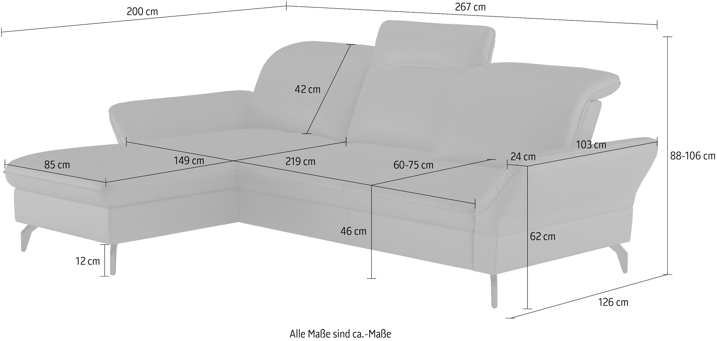 sit&more Ecksofa »Leandro L-Form«, Wahlweise mit Bett-, Kopfteil - und Armlehnfunktion, sowie Bettkasten