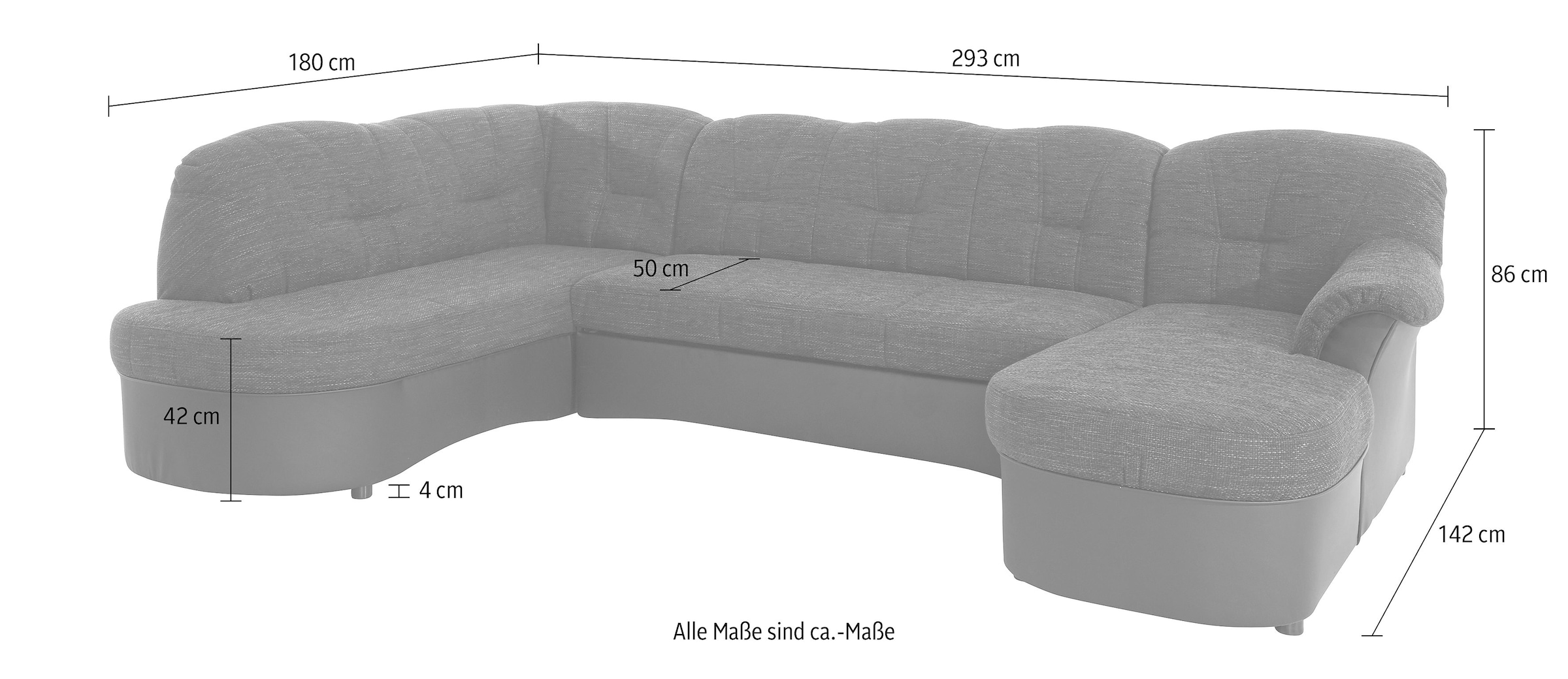 DOMO collection Wohnlandschaft »Flores auch in Leder-Bezug, B/T/H: 293/180/86 cm, U-Form«, wahlweise mit Bettfunktion, wahlweise mit Federkern, Schlafsofa