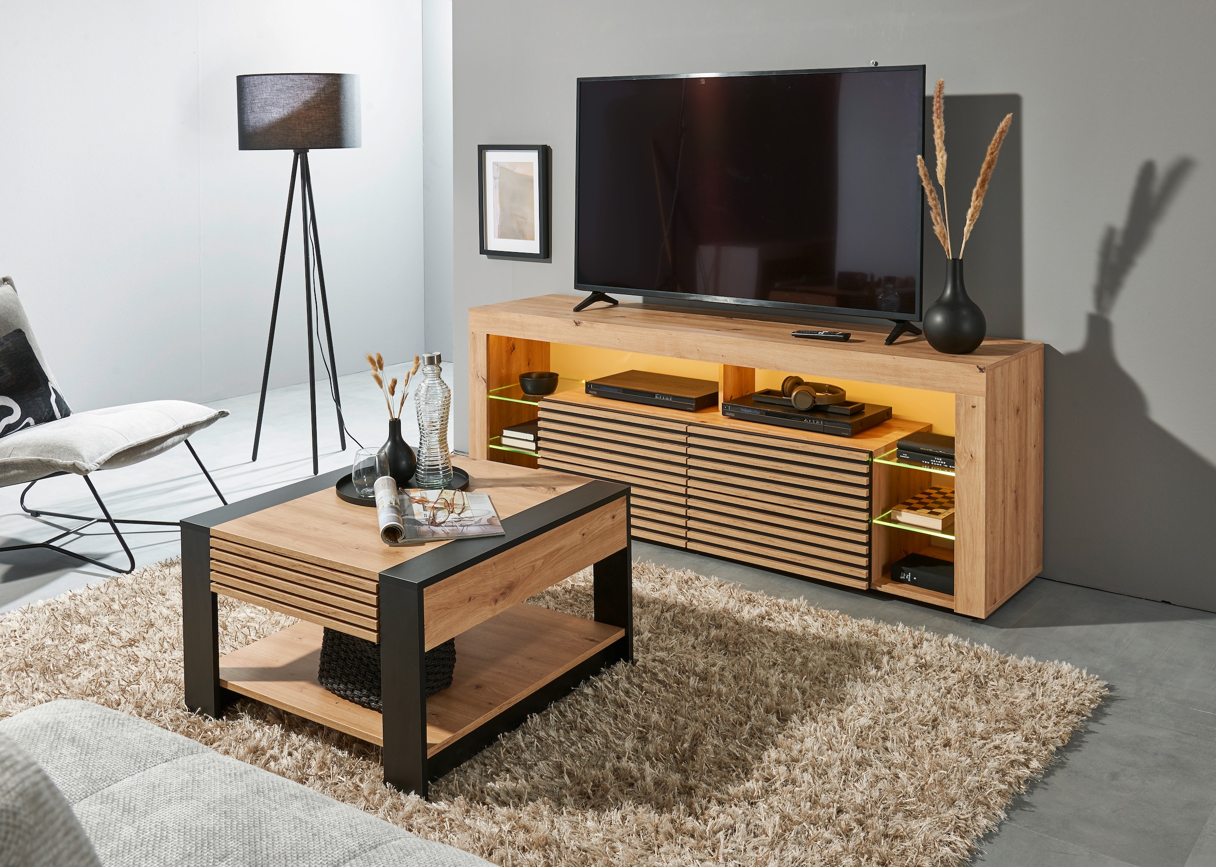 Stolkom Couchtisch »Feli Couchtisch B/H/T 70x42x70 cm« 1 Stk. tlg. MDF, fest verleimten Stäbchen