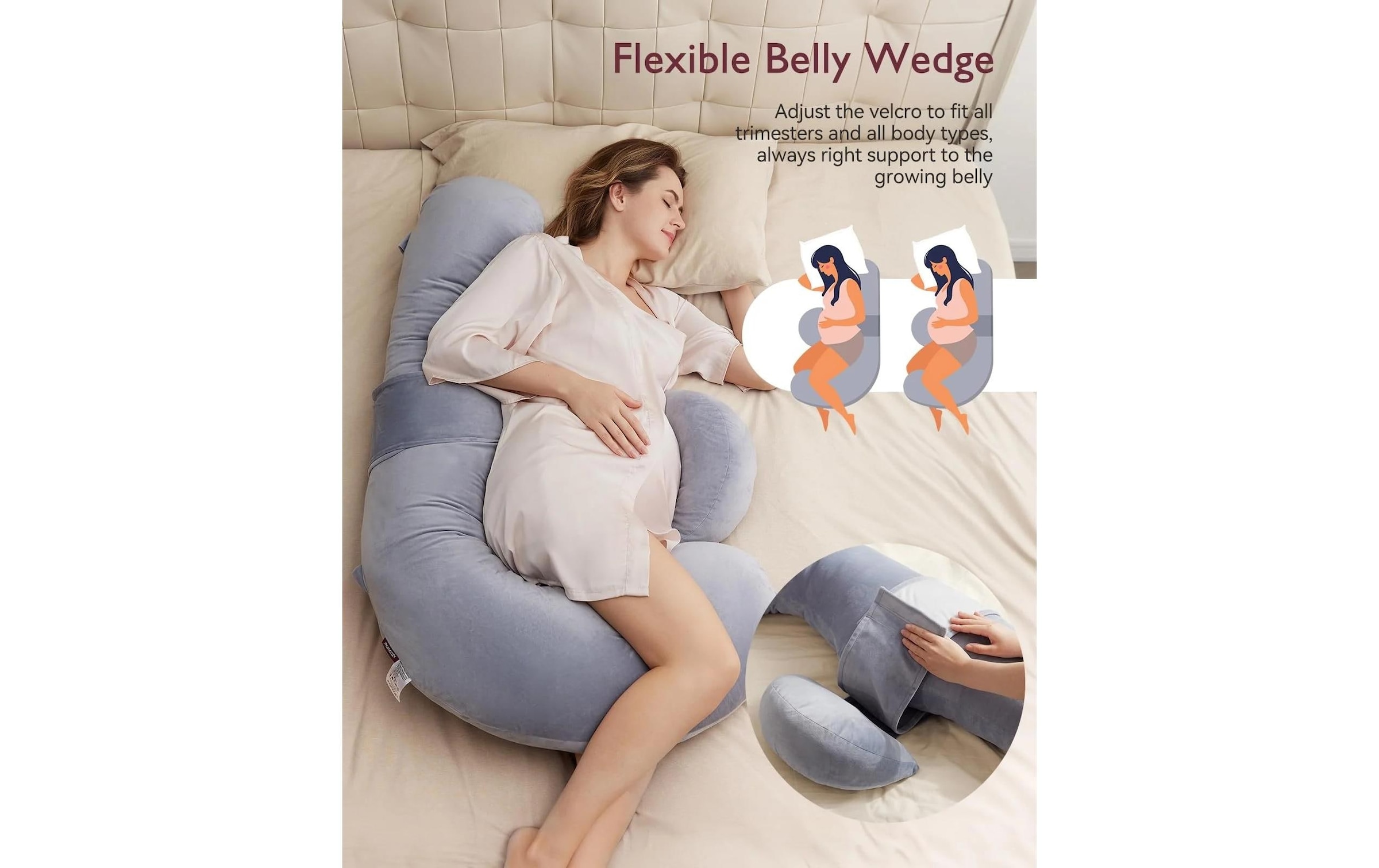 Momcozy Stillkissen »F-förmiges Schwangerschaftskissen Samt, 148 x 78 cm«